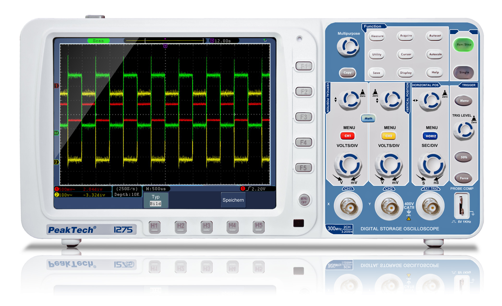 «PeakTech® P 1275» Oscilloscopio 300 MHz/2CH, 3,2 GS/s