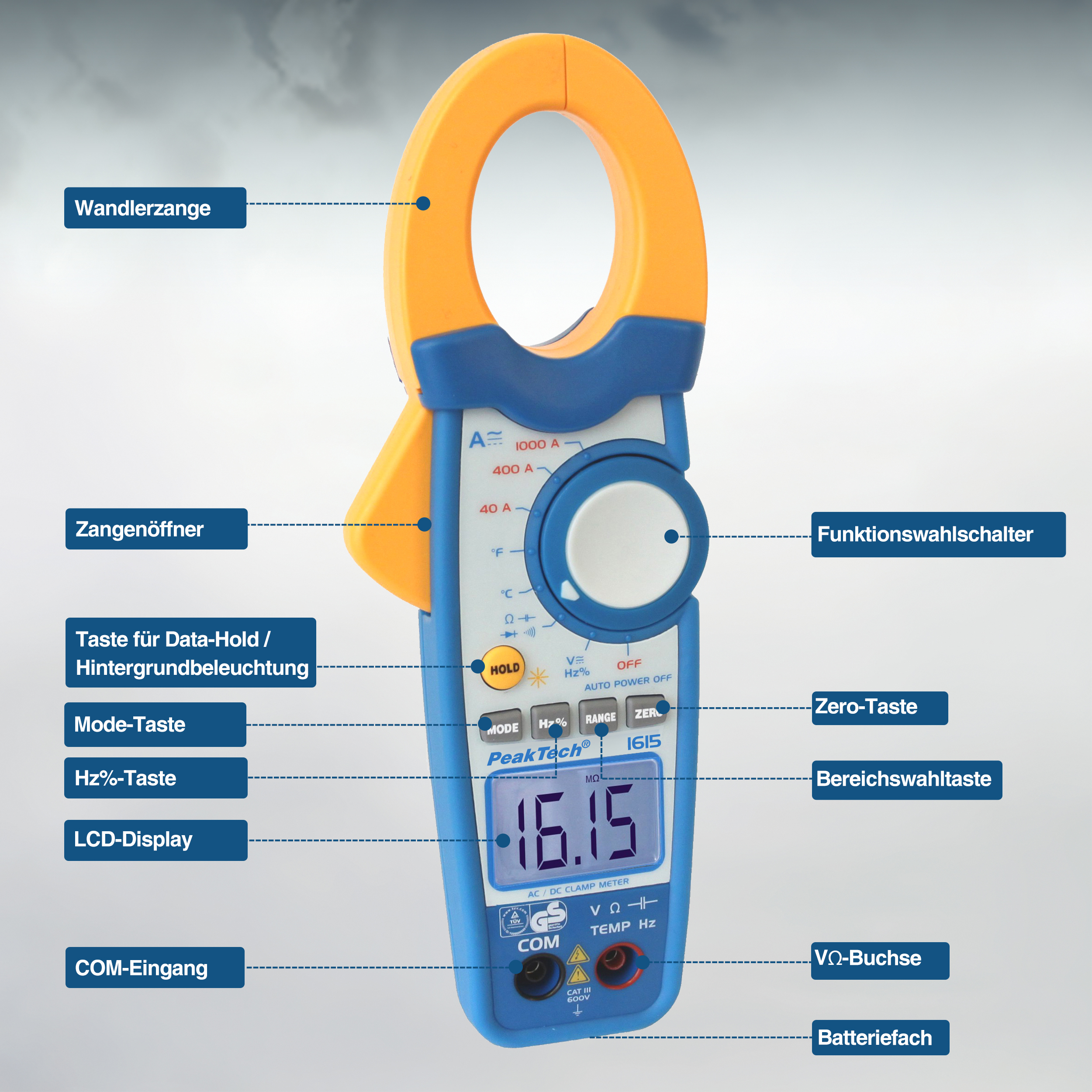 «PeakTech® P 1615» Pince ampèremétrique 4000 points 1000 A AC / DC