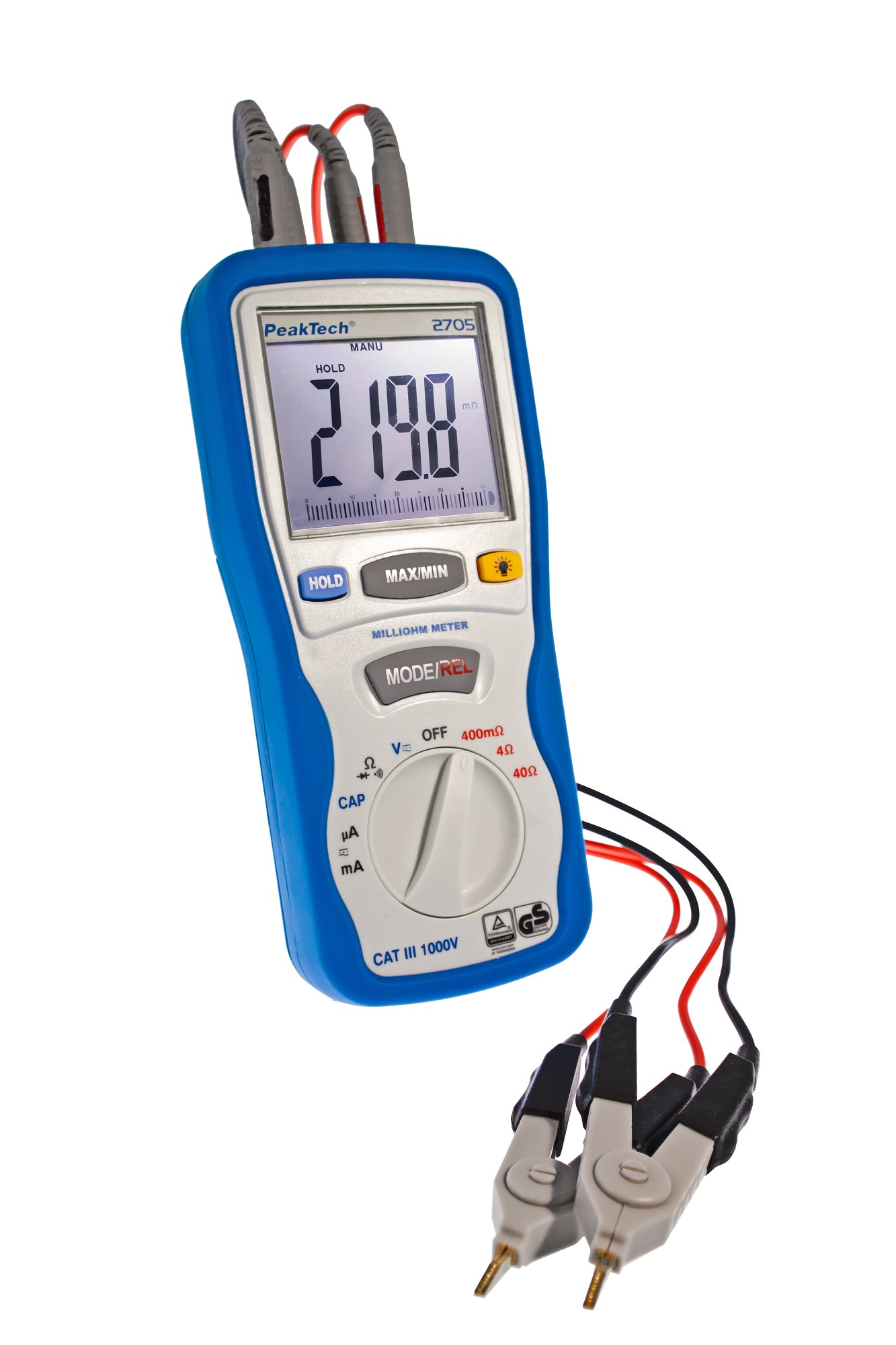 «PeakTech® P 2705» Digital milliohmmeter, 4,000 counts, 400 mΩ/4/40/Ω