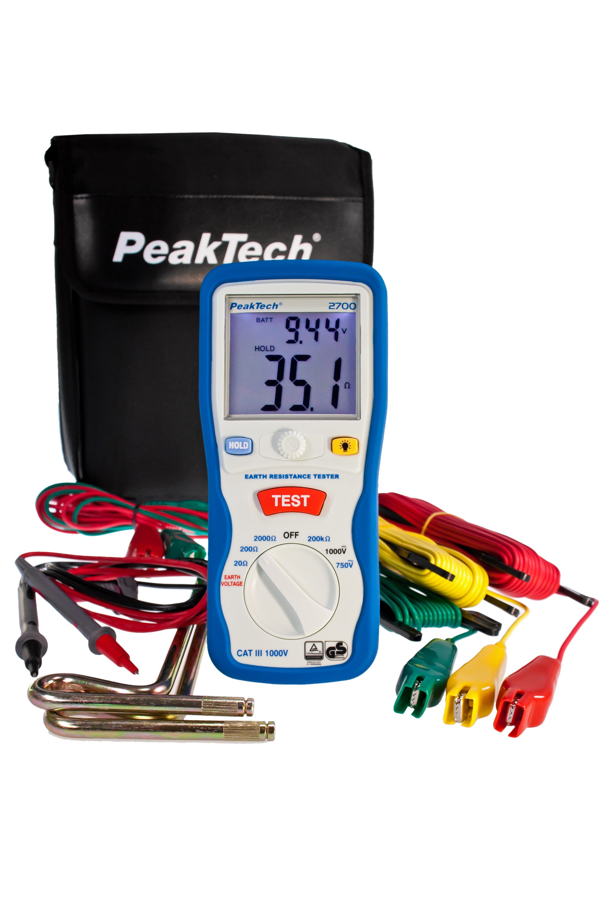 «PeakTech® P 2700» Cyfrowy tester uziemienia, 0-2000Ω, CAT III 1000V