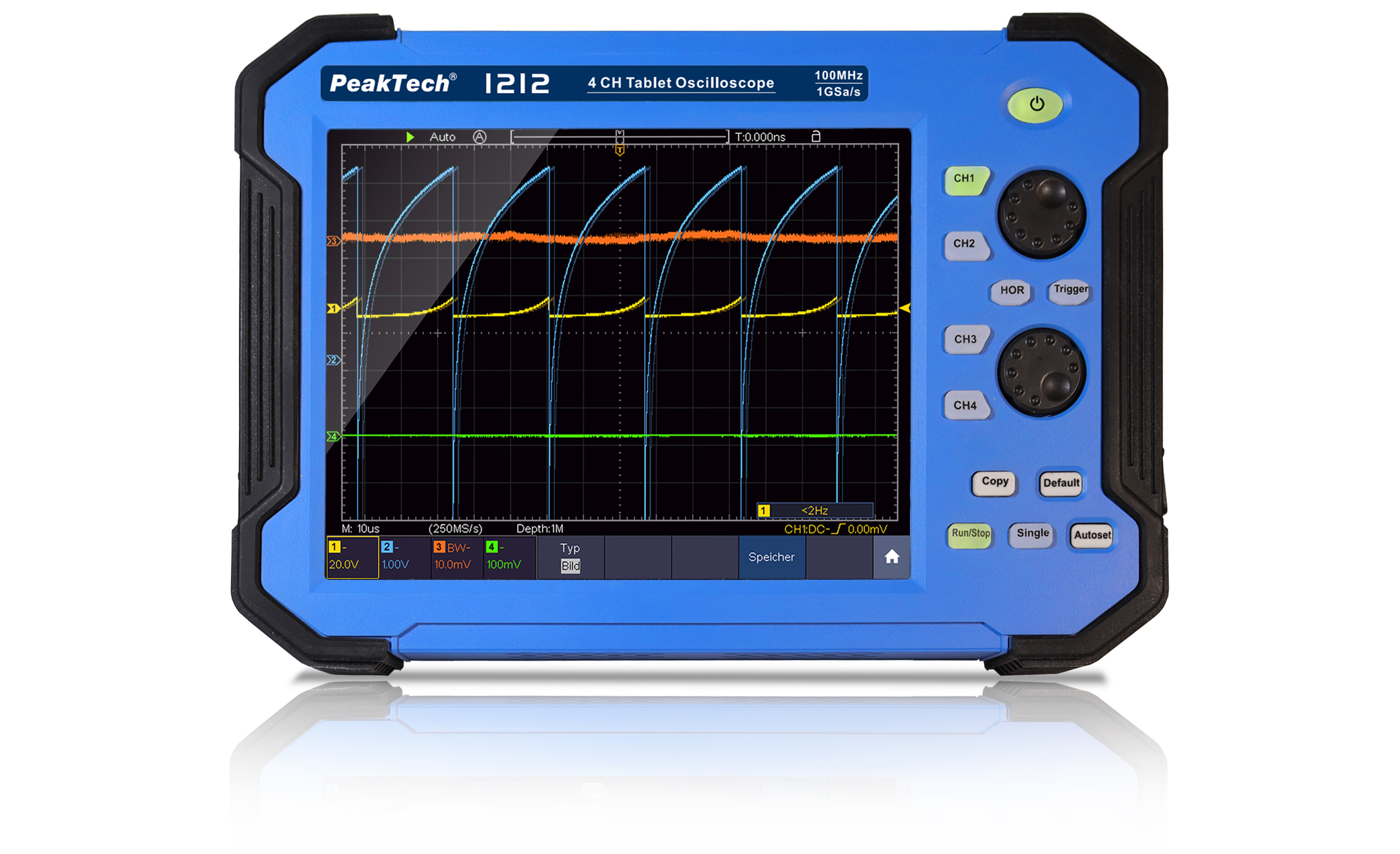 «PeakTech® P 1212» Oscilloscopio a tavoletta 100 MHz / 4 CH, 1 GS/s