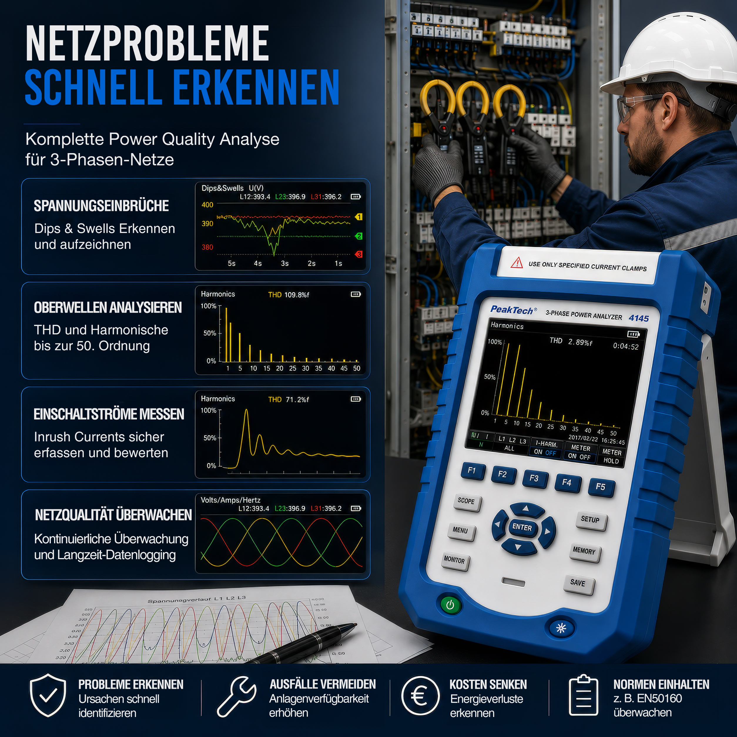 «PeakTech® P 4145» Power analyzer with RS-232 C interface