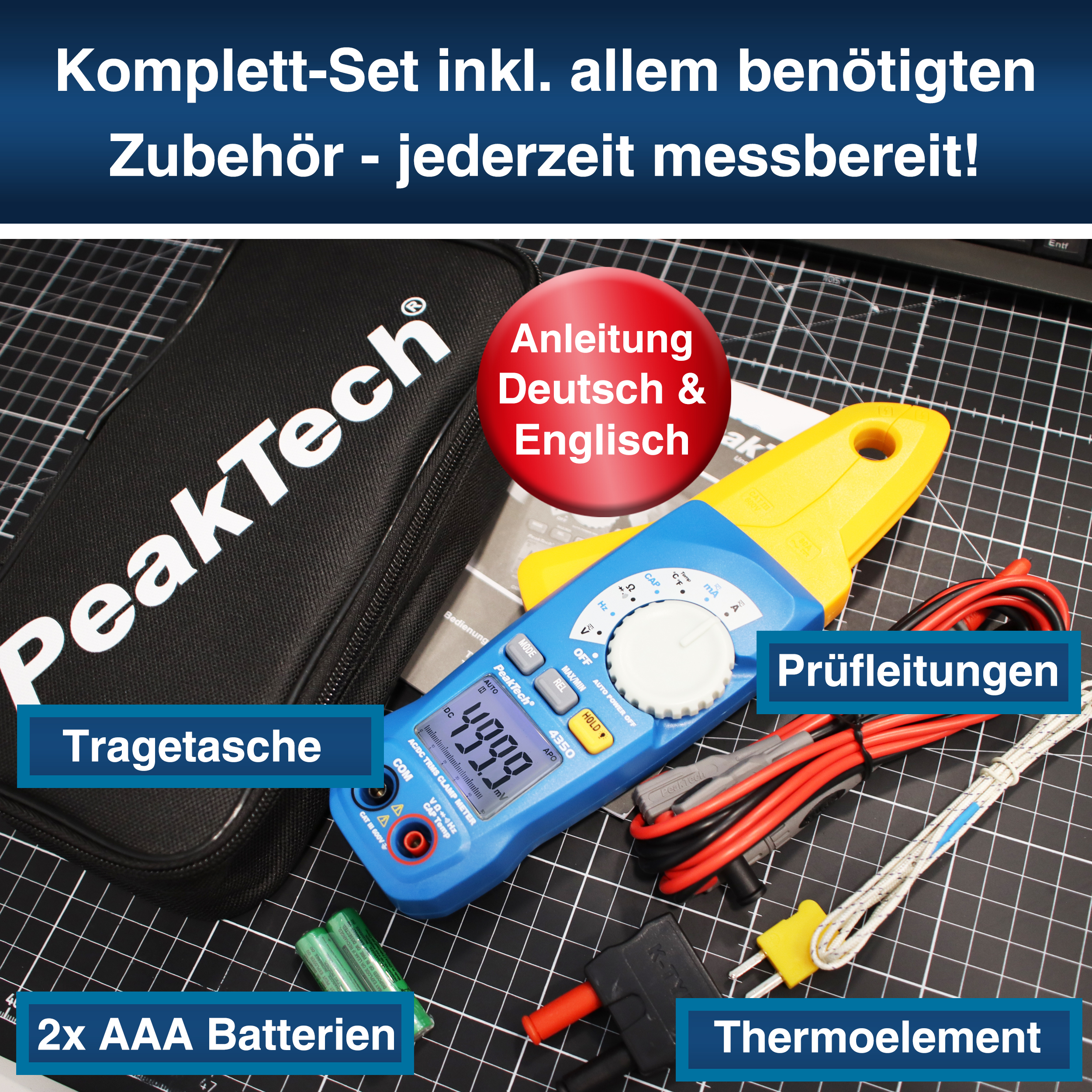 «PeakTech® P 4350» TRMS Current Clamp Meter, 4.000 Counts, 80 A AC/DC