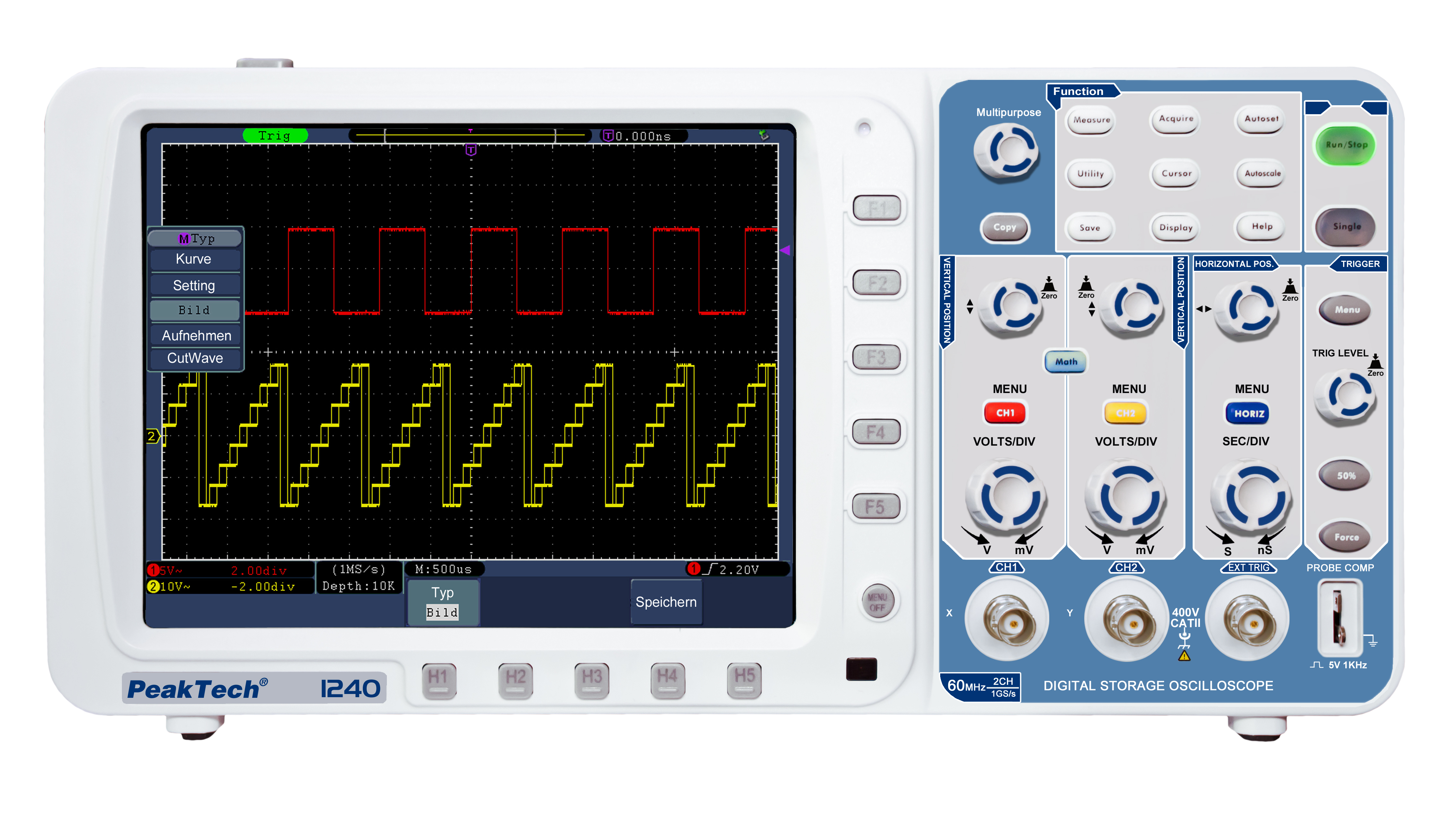 «PeakTech® P 1240» Oscilloscopio a 60 MHz/2CH, 500MSa/s