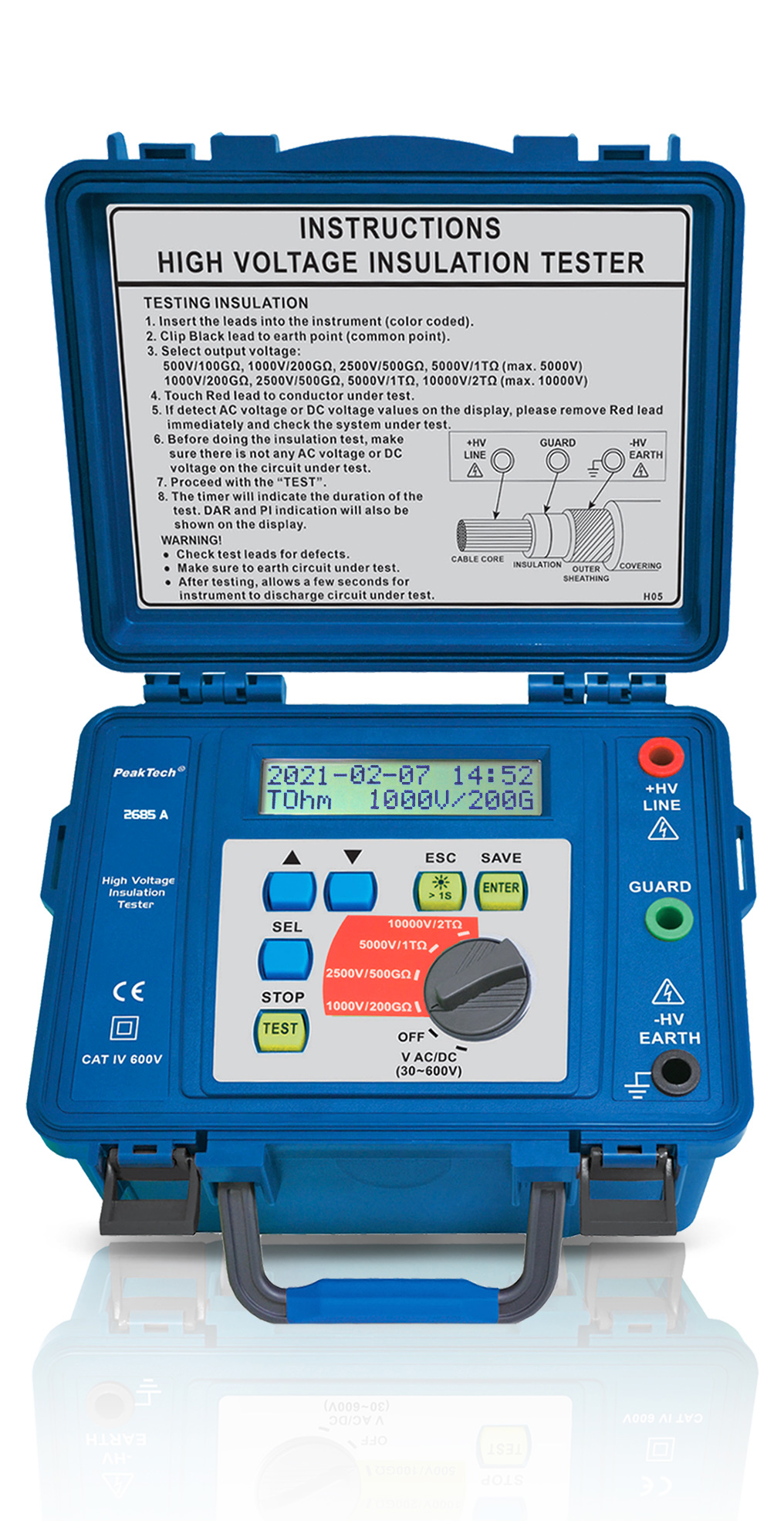 «PeakTech® P 2685 A» Tester di isolamento 1000 V ... 10 kV/2TΩ