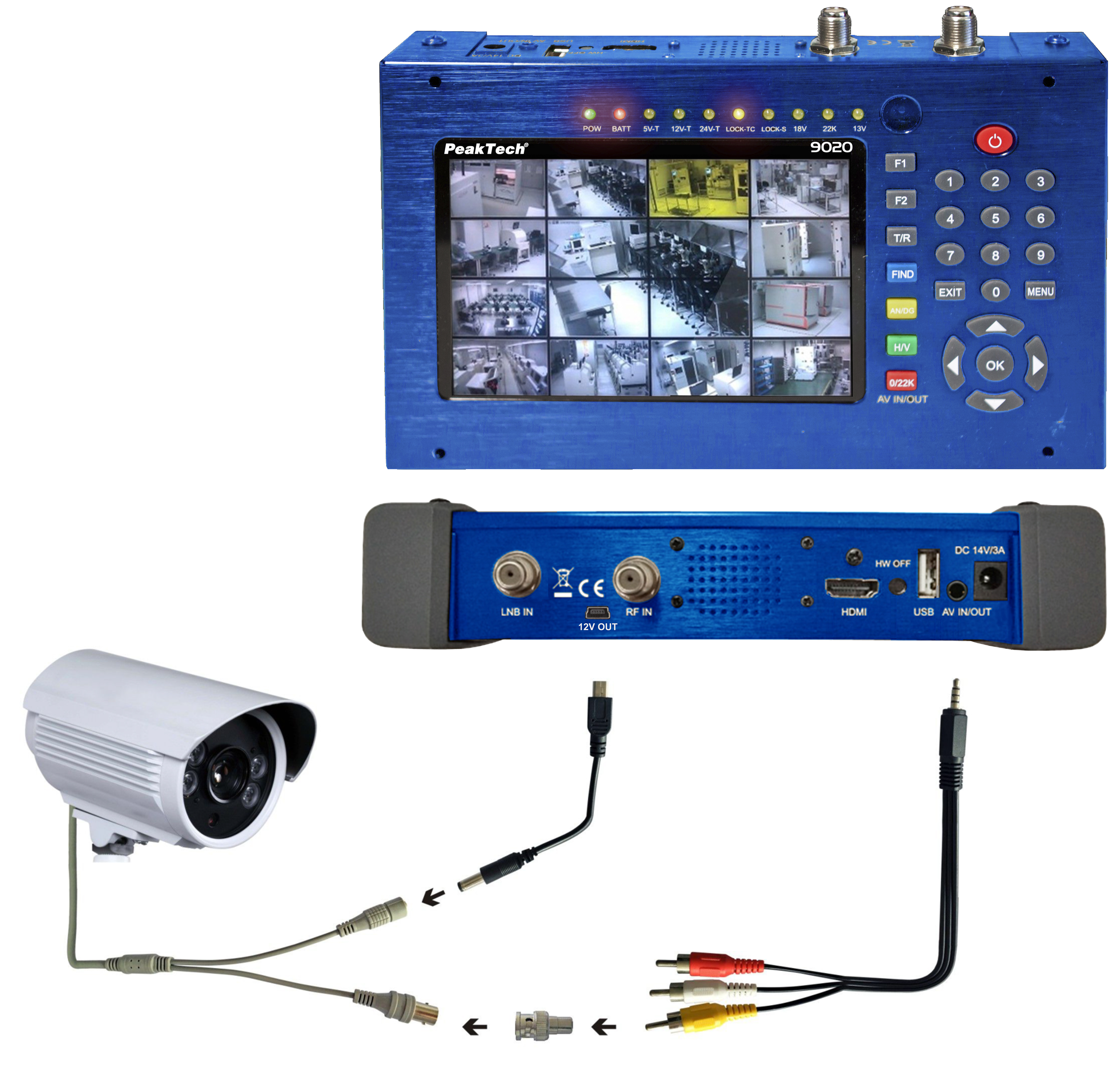 «PeakTech® P 9020» DVB-C/S2/T2 Meter with 5"; Display and H.264 Codec