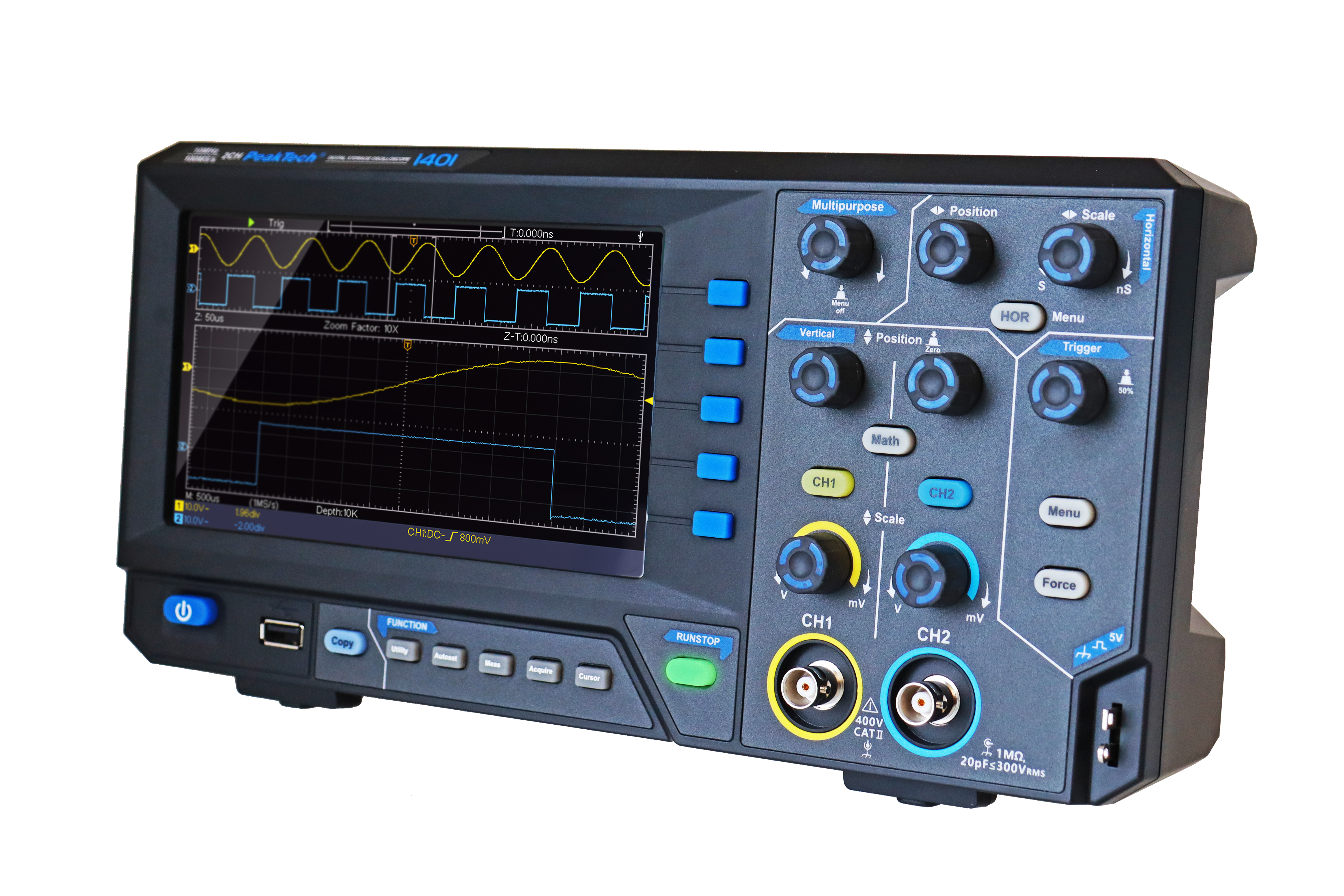 «PeakTech® P 1401» 10 MHz / 2CH, 100MS/s Digital storage oscilloscope