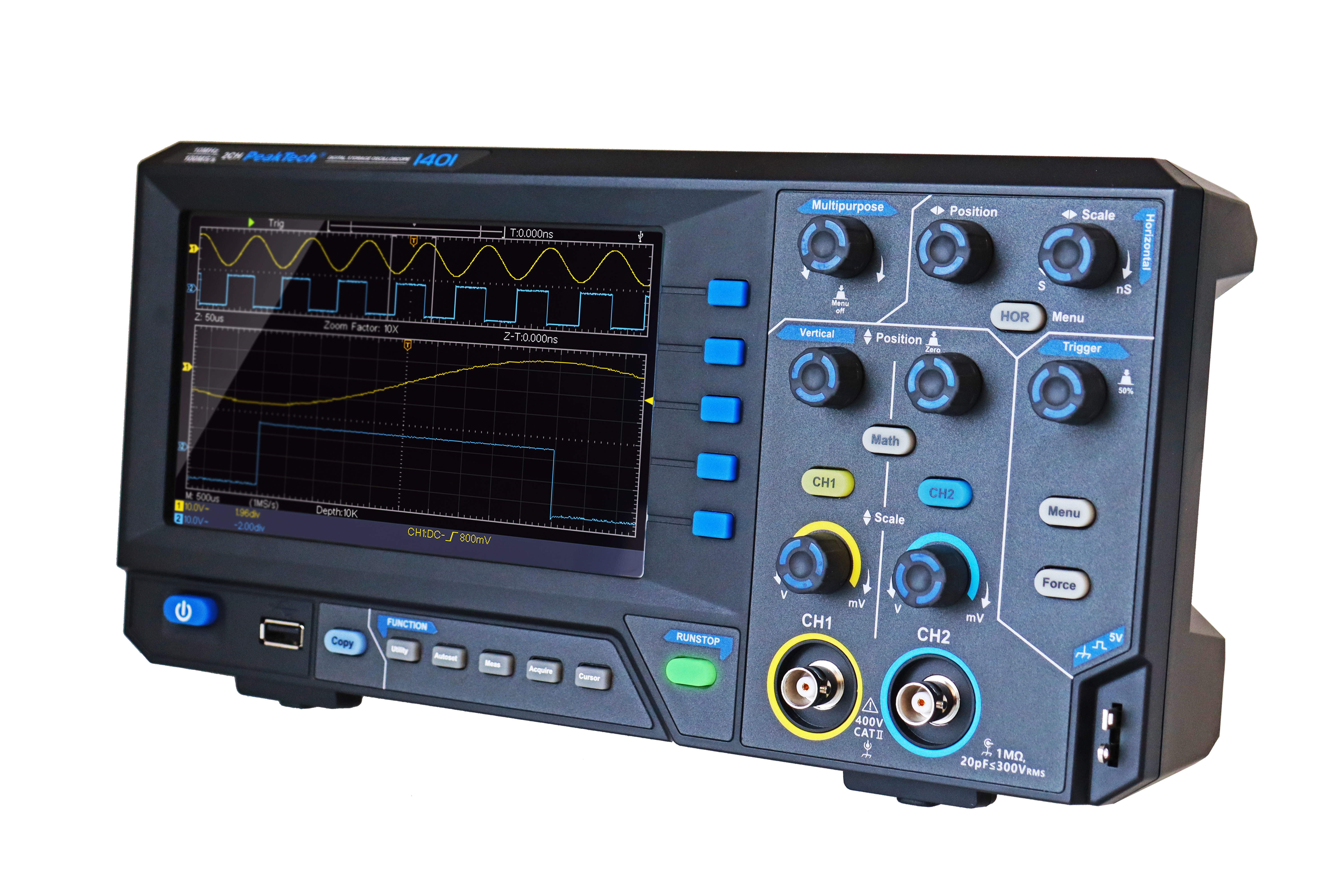 «PeakTech® P 1401» 10 MHz / 2CH, 100 MS/s Oscilloscope à mémoire