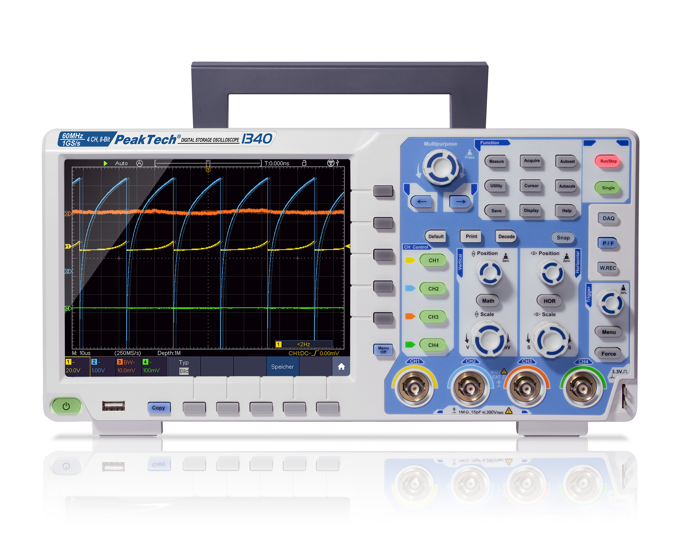 «PeakTech® P 1340» 60 MHz / 4 CH, 1 GS/s digital storage oscilloscope