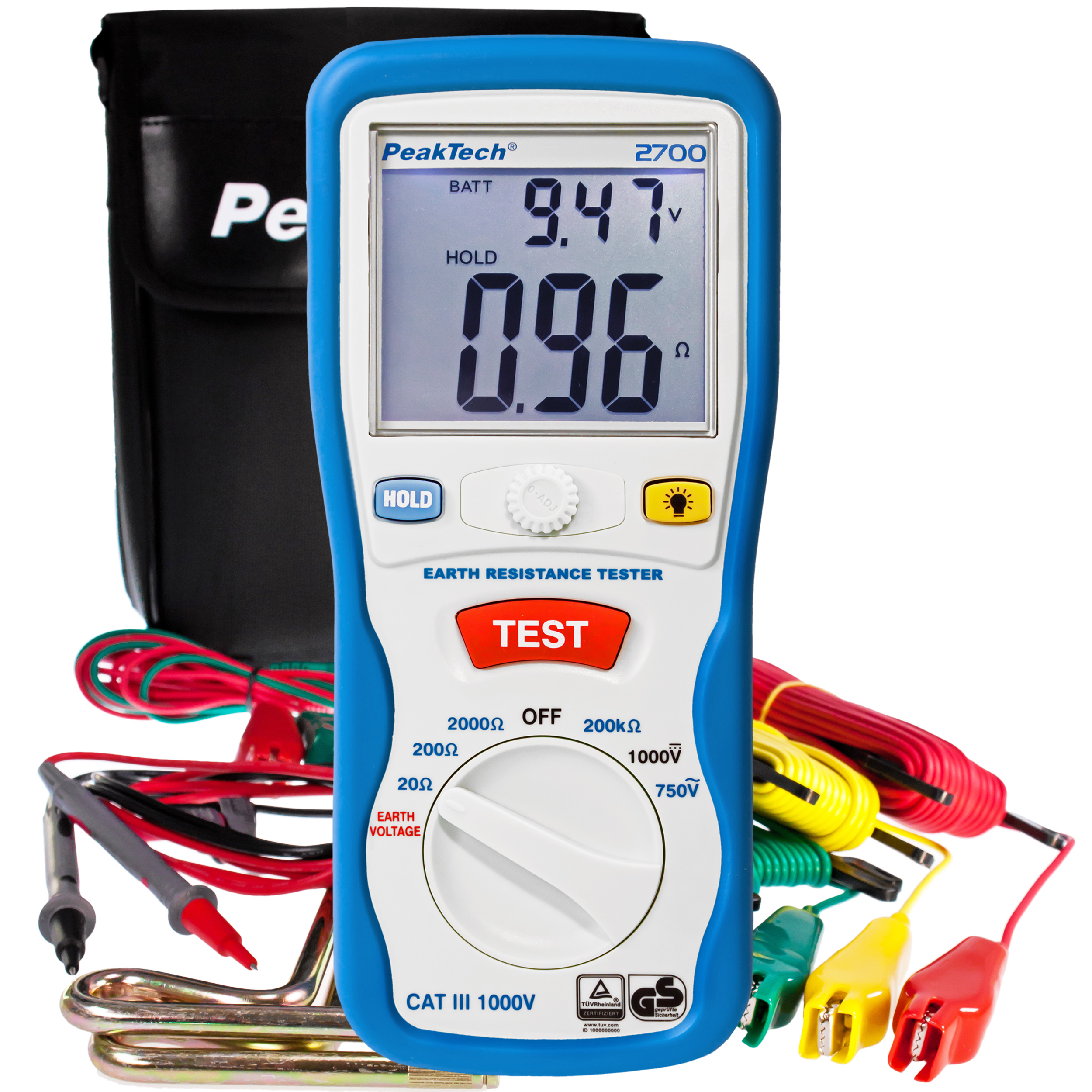 «PeakTech® P 2700» Digital earth tester, 0-2000Ω, CAT III 1000V