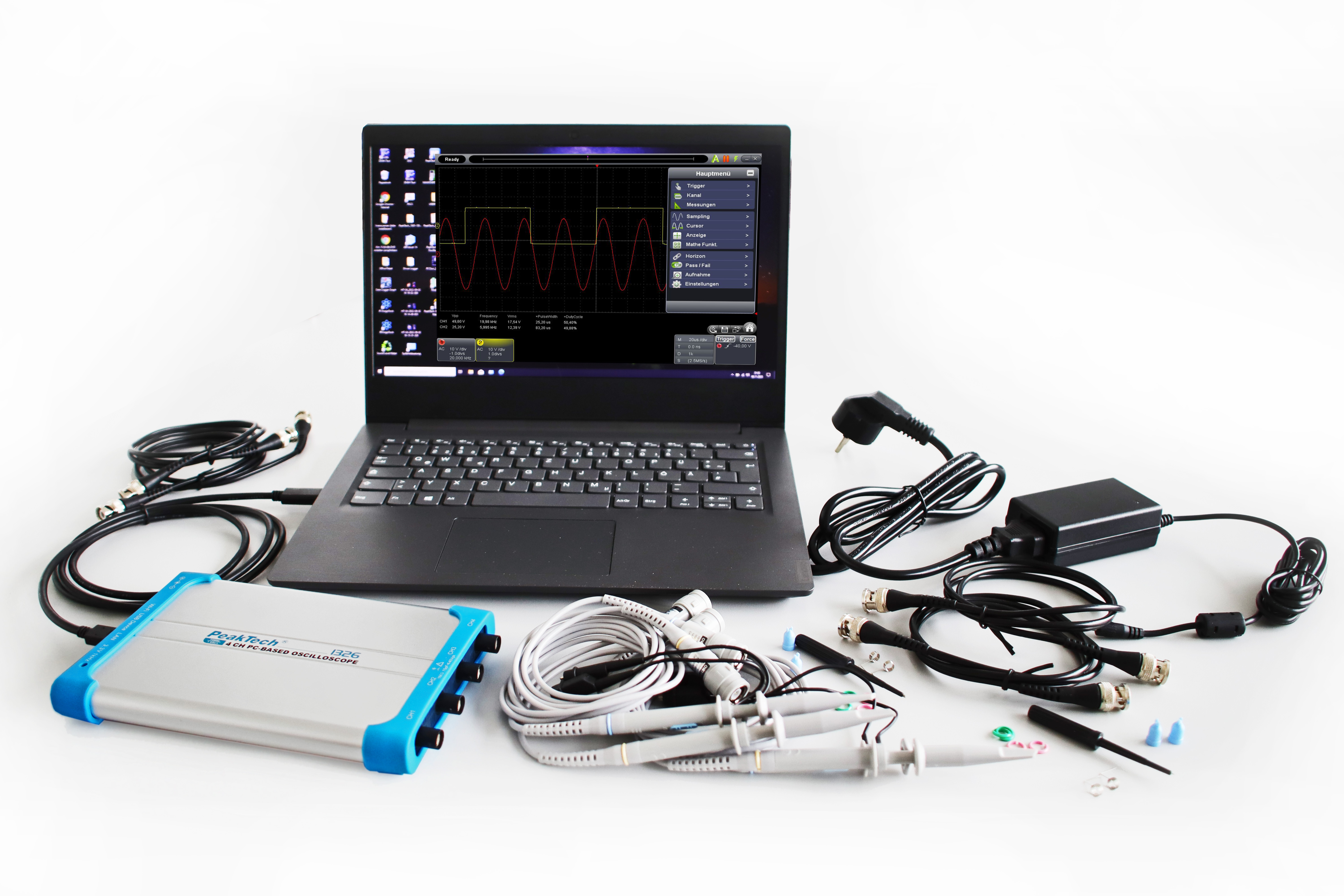 «PeakTech® P 1326» 70 MHz / 4 CH, 1 GS/s PC oscilloscope, USB & LAN