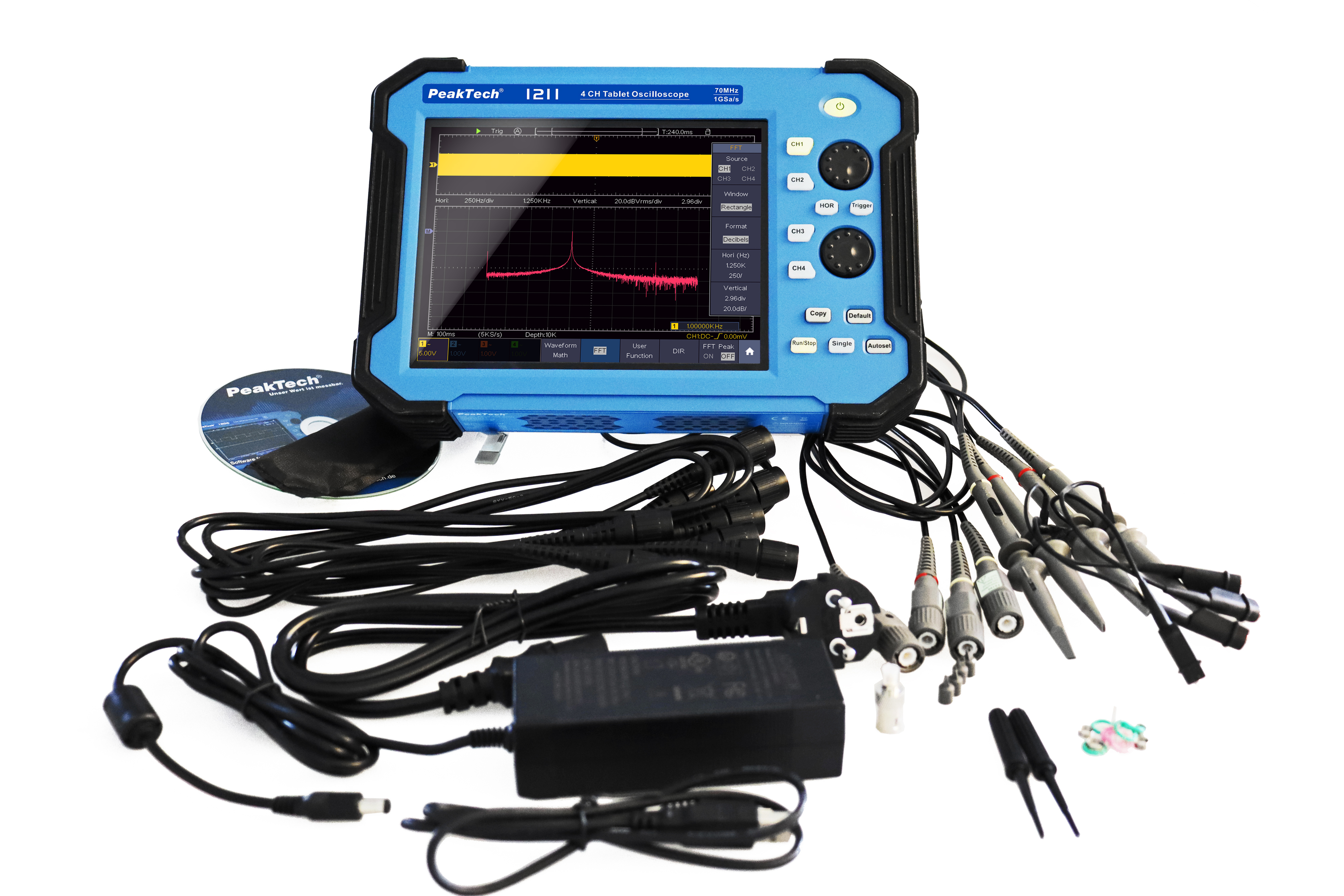 «PeakTech® P 1211» 70 MHz / 4 CH, 1 GS/s tablet oscilloscope
