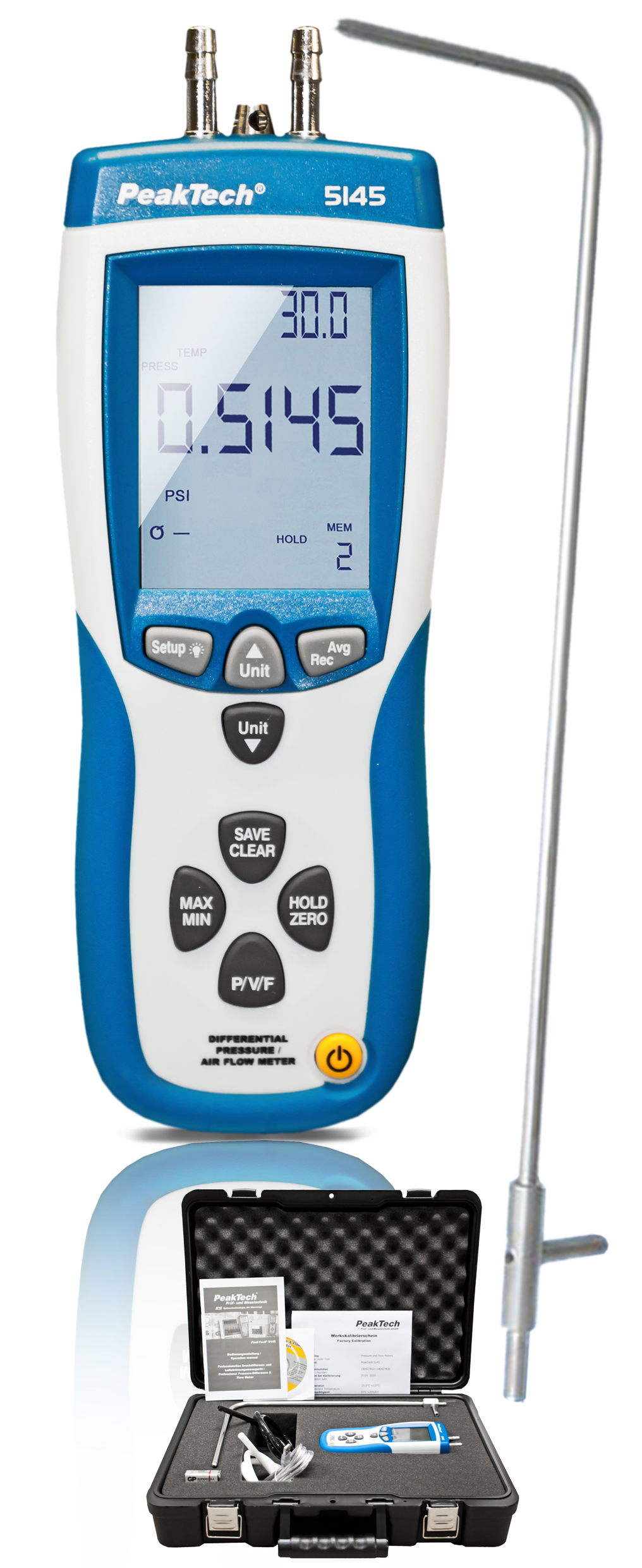 «PeakTech® P 5145» Professional Pressure-Difference & Air Flow Meter