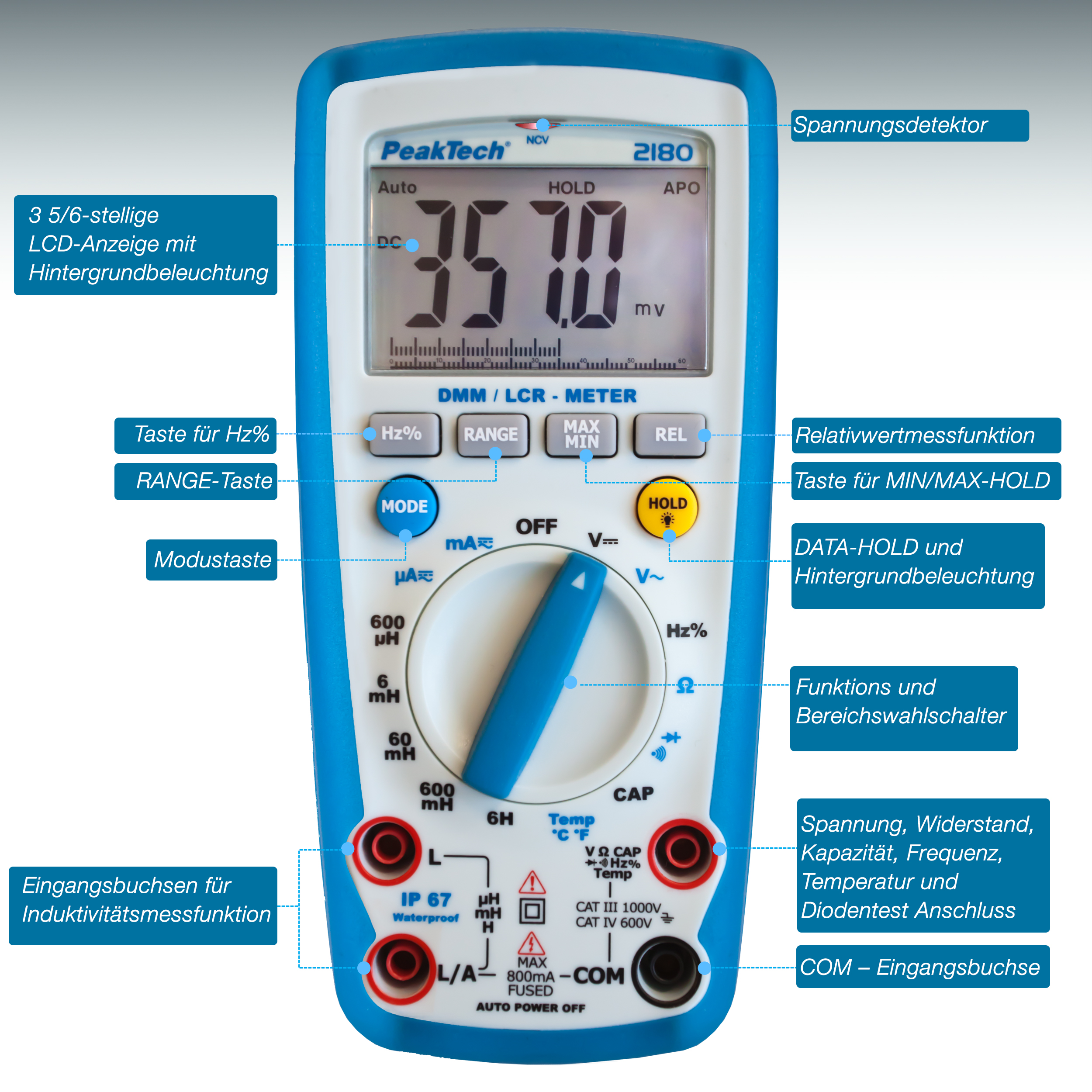 «PeakTech® P 2180» Multimetro con misuratore LCR, 6.000 conteggi