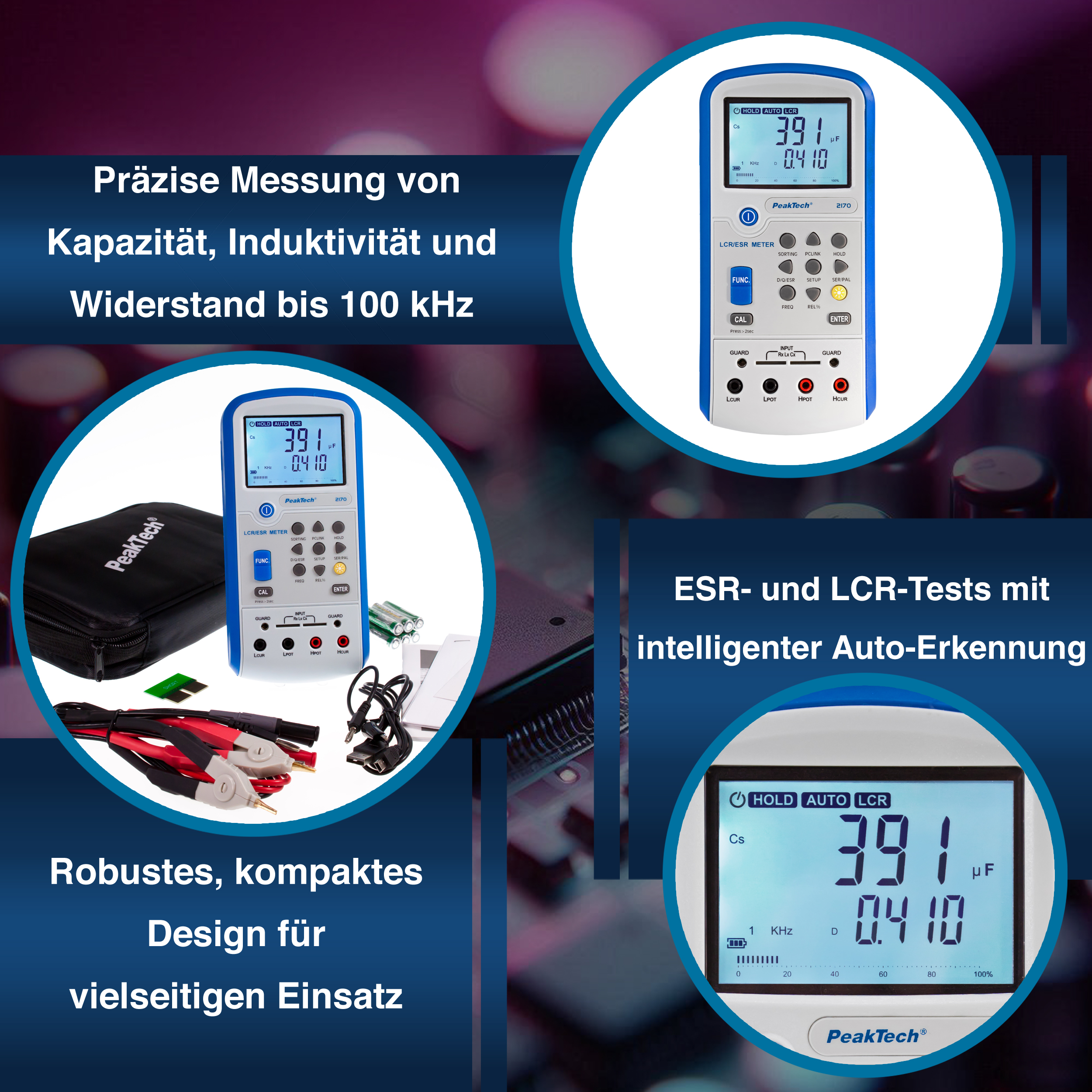 «PeakTech® P 2170» LCR- / ESR-Meter, 100 Hz - 100 kHz, avec USB