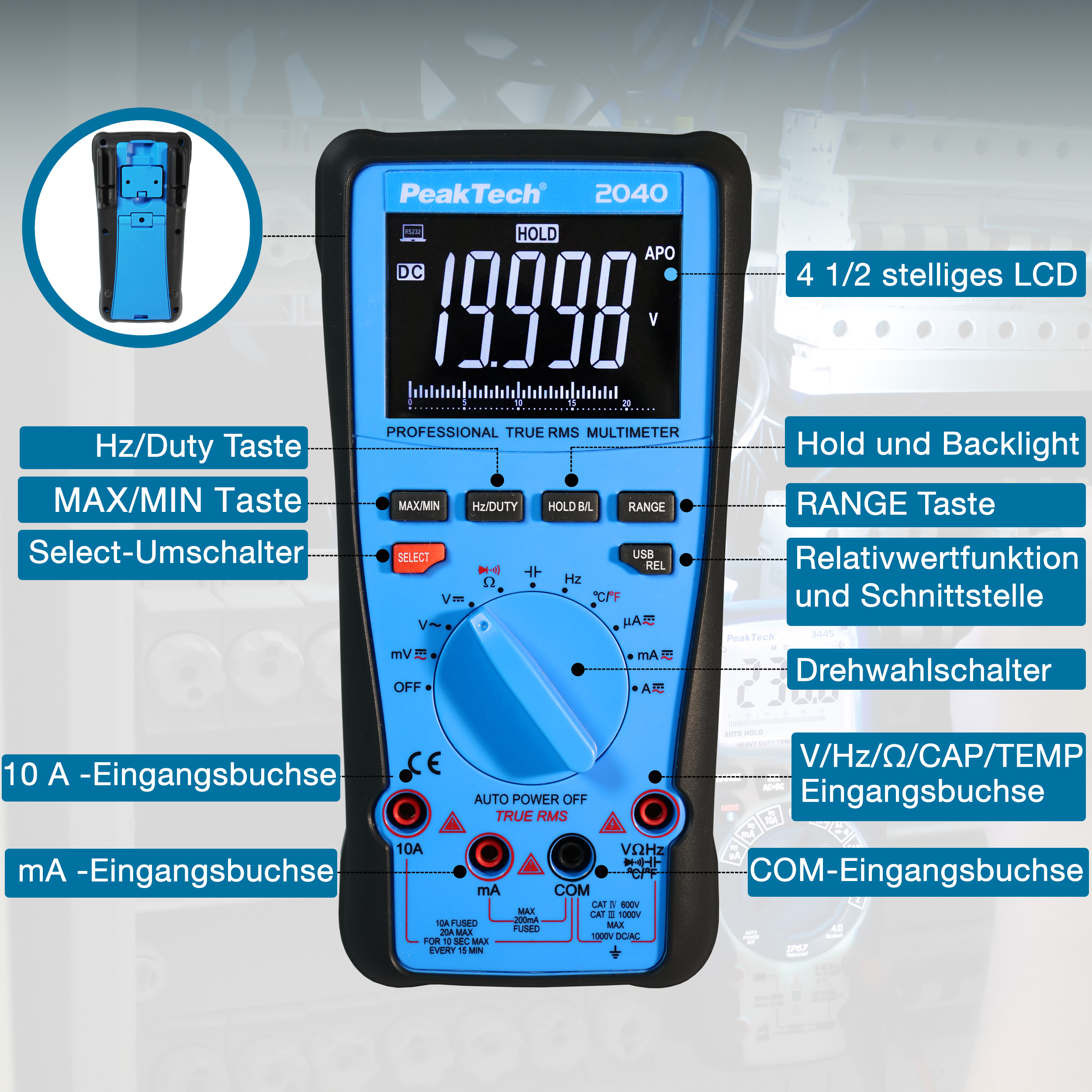 «PeakTech® P 2040» True RMS 1000V Digitalmultimeter 20000 Counts, USB