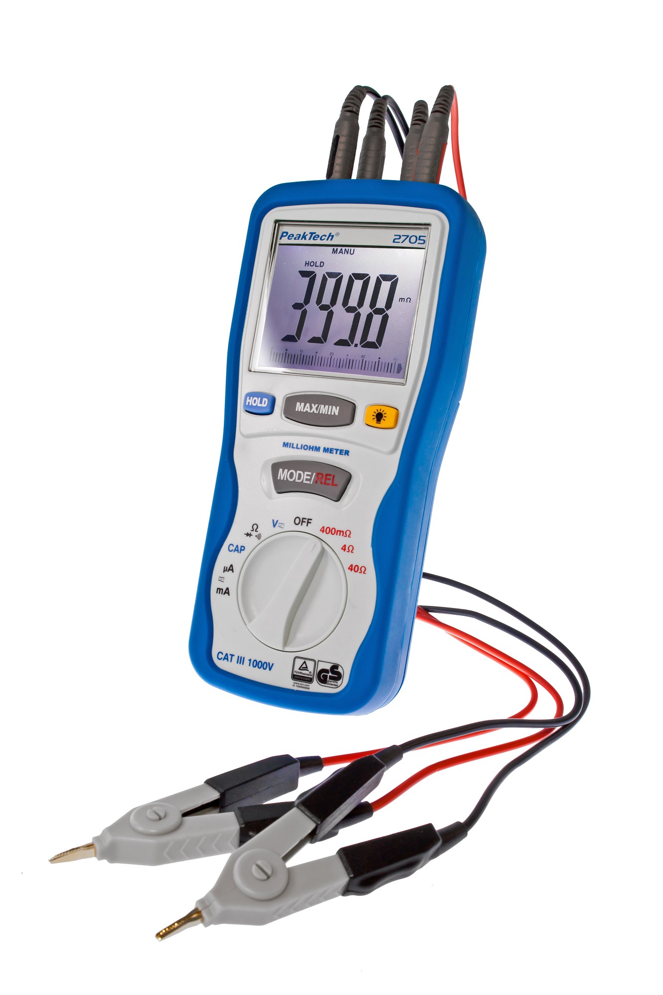 «PeakTech® P 2705» Digital milliohmmeter, 4,000 counts, 400 mΩ/4/40/Ω