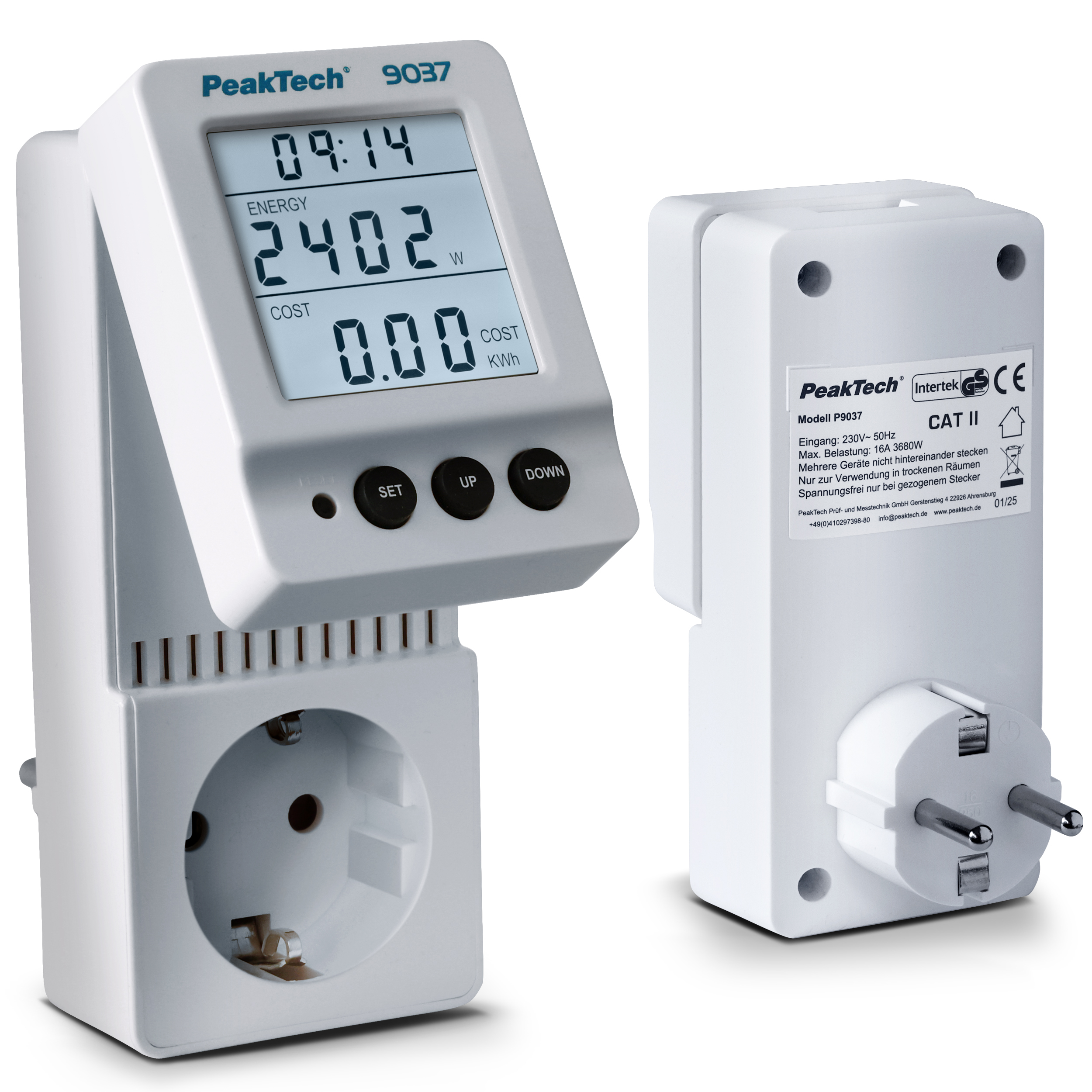 «PeakTech® P 9037» Energiekostenmessgerät 0,1W Auflösung mit schwenkbarem LCD