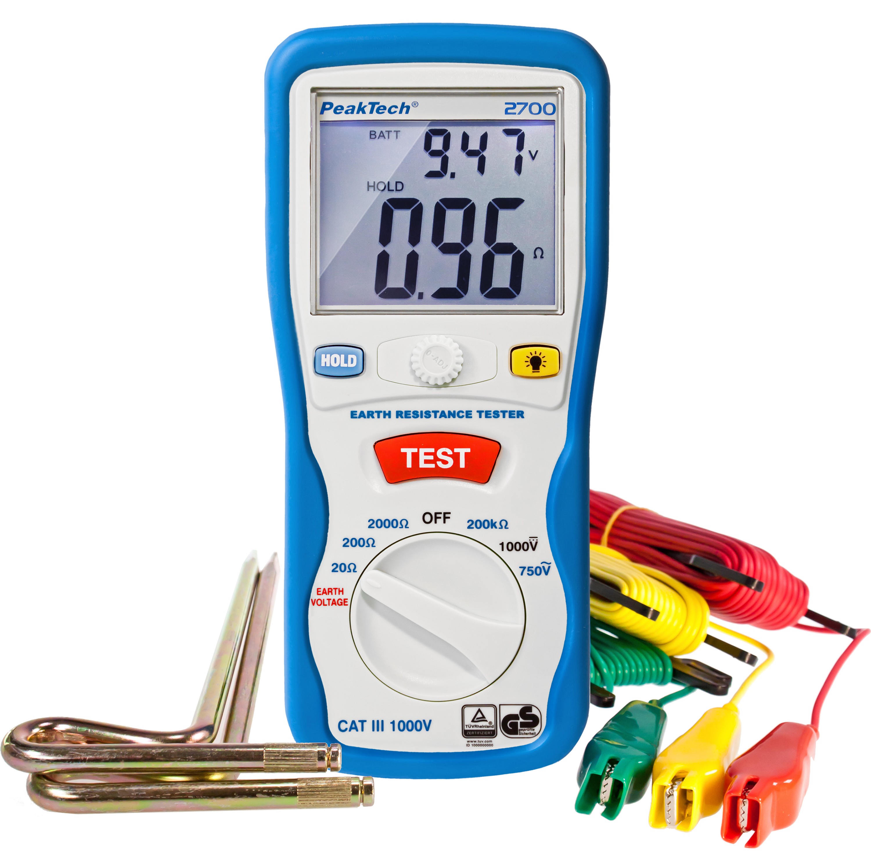 «PeakTech® P 2700» Digital earth tester, 0-2000Ω, CAT III 1000V