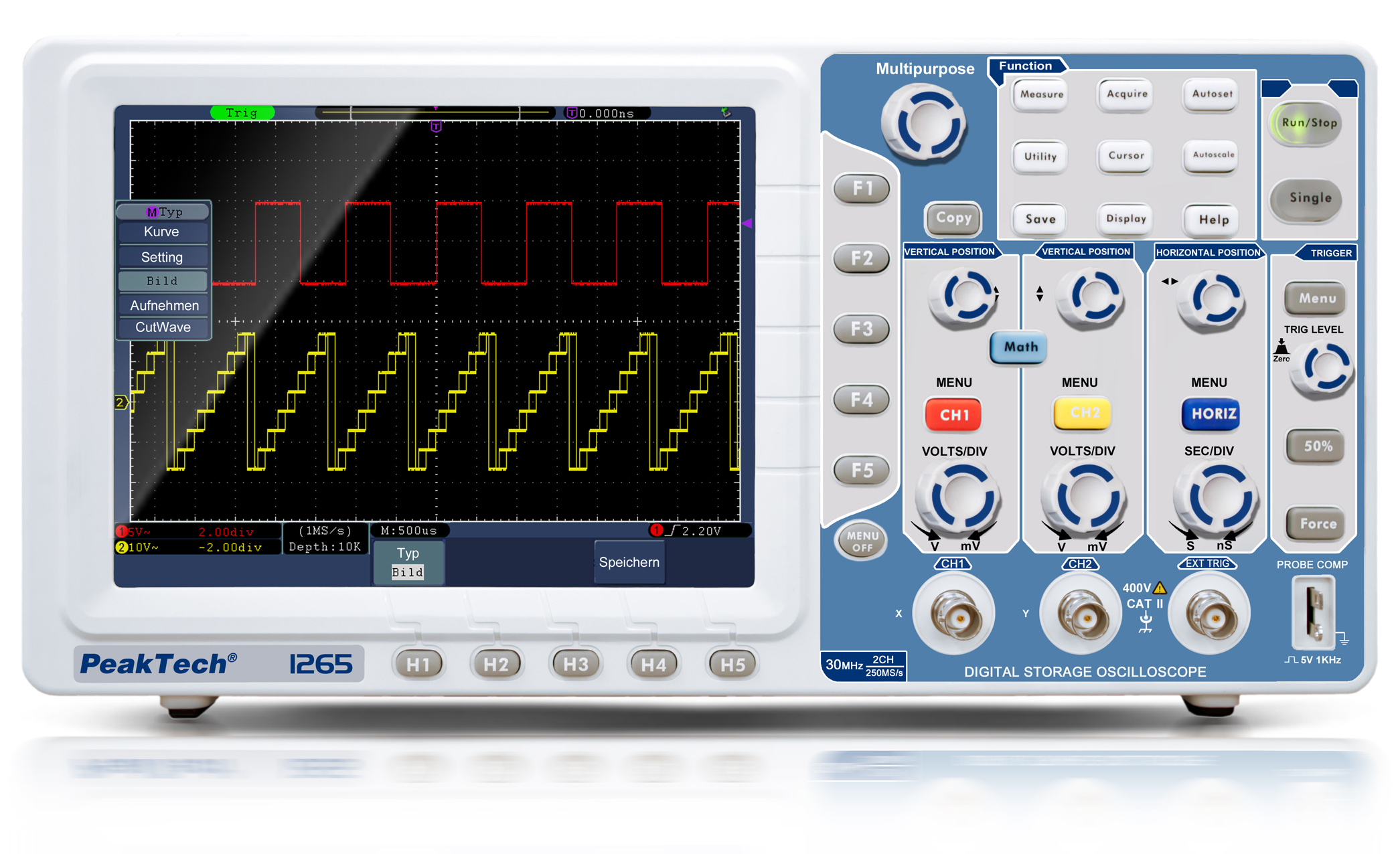 «PeakTech® P 1265» 30 MHz/2CH, 250 MS/s, Digital Storage Oscilloscope