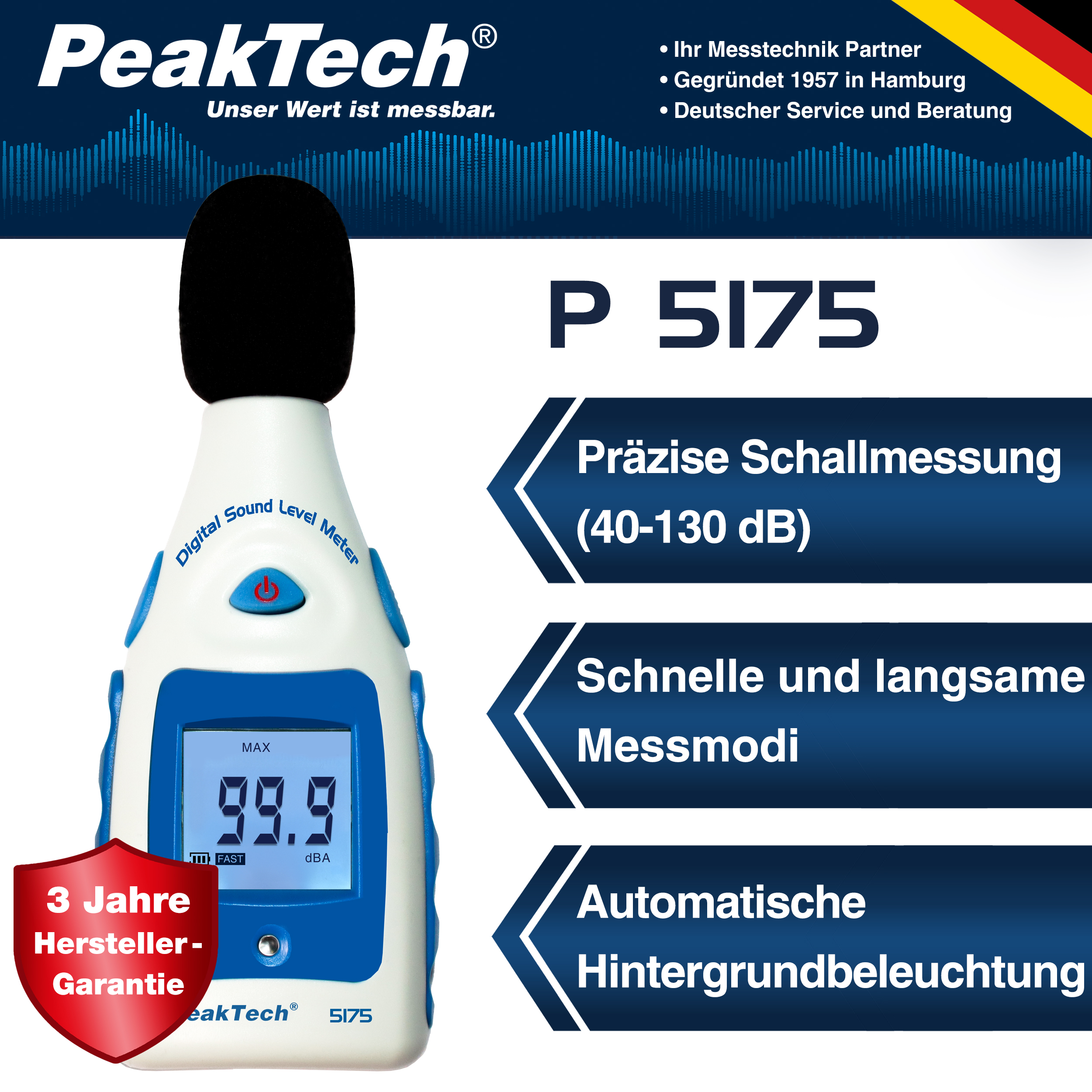 «PeakTech® P 5175» Sound Level Meter, 40...130 dBA