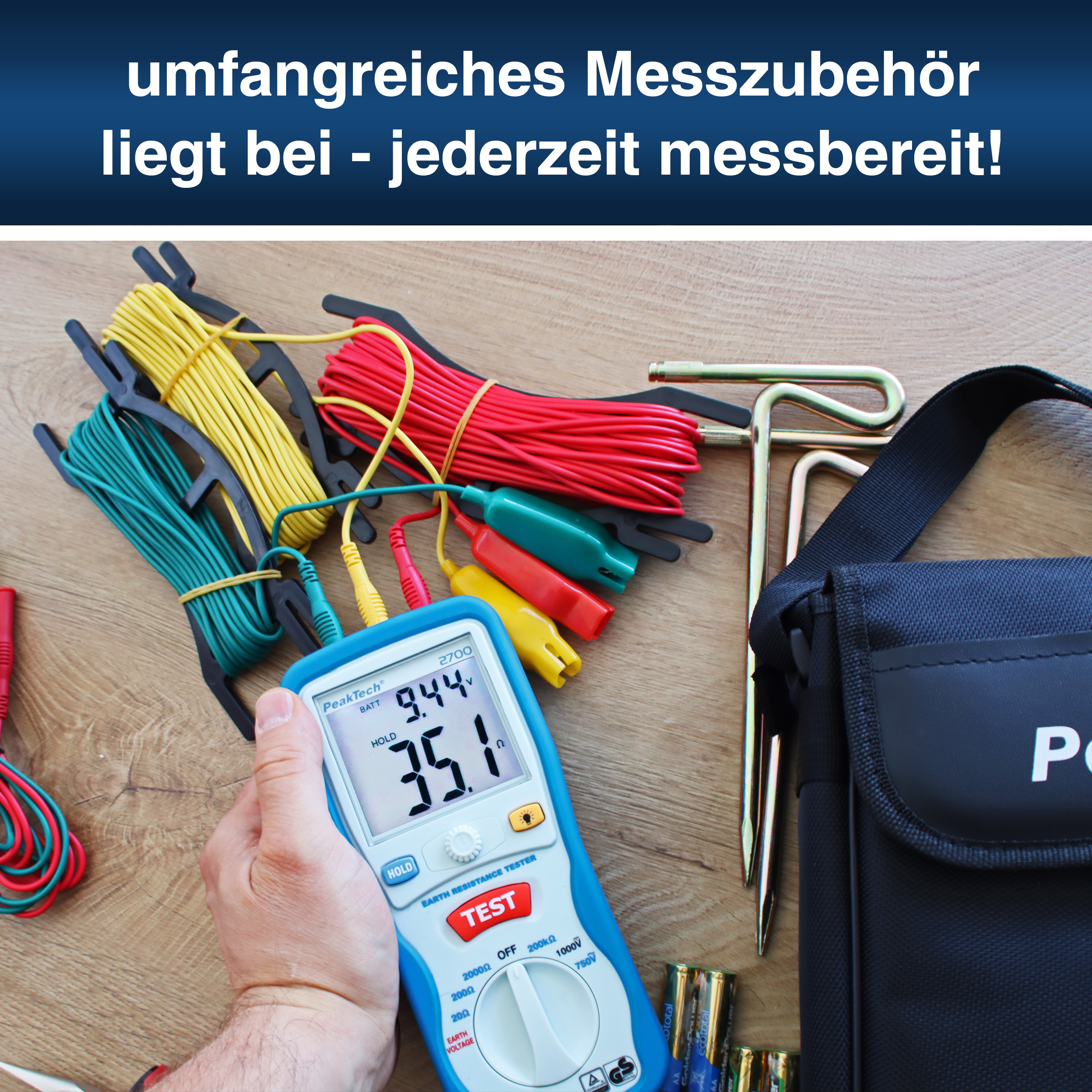 «PeakTech® P 2700» Digital earth tester, 0-2000Ω, CAT III 1000V