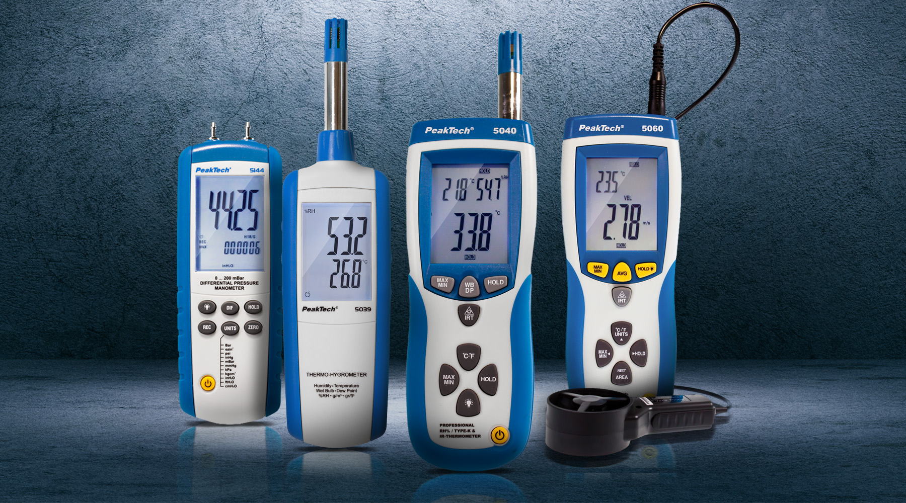 Hygro- & anemometers, pressure gauges