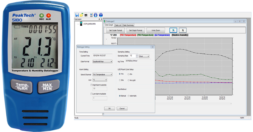 «PeakTech® P 5180» Rejestrator USB, temperatura/wilgotność