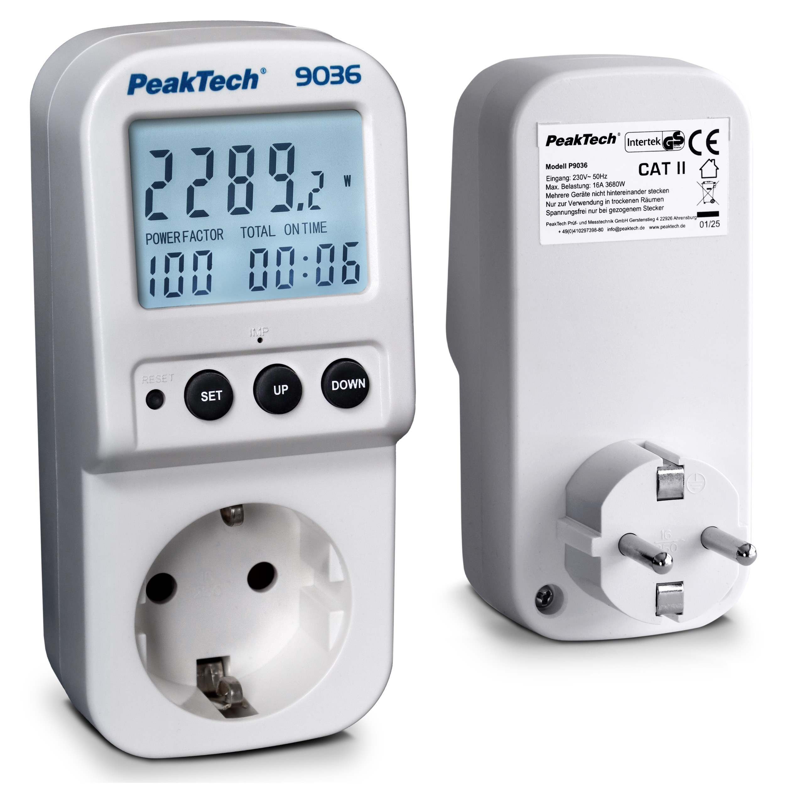 «PeakTech® P 9036» Licznik energii 0,1 W z podświetlanym wyświetlaczem