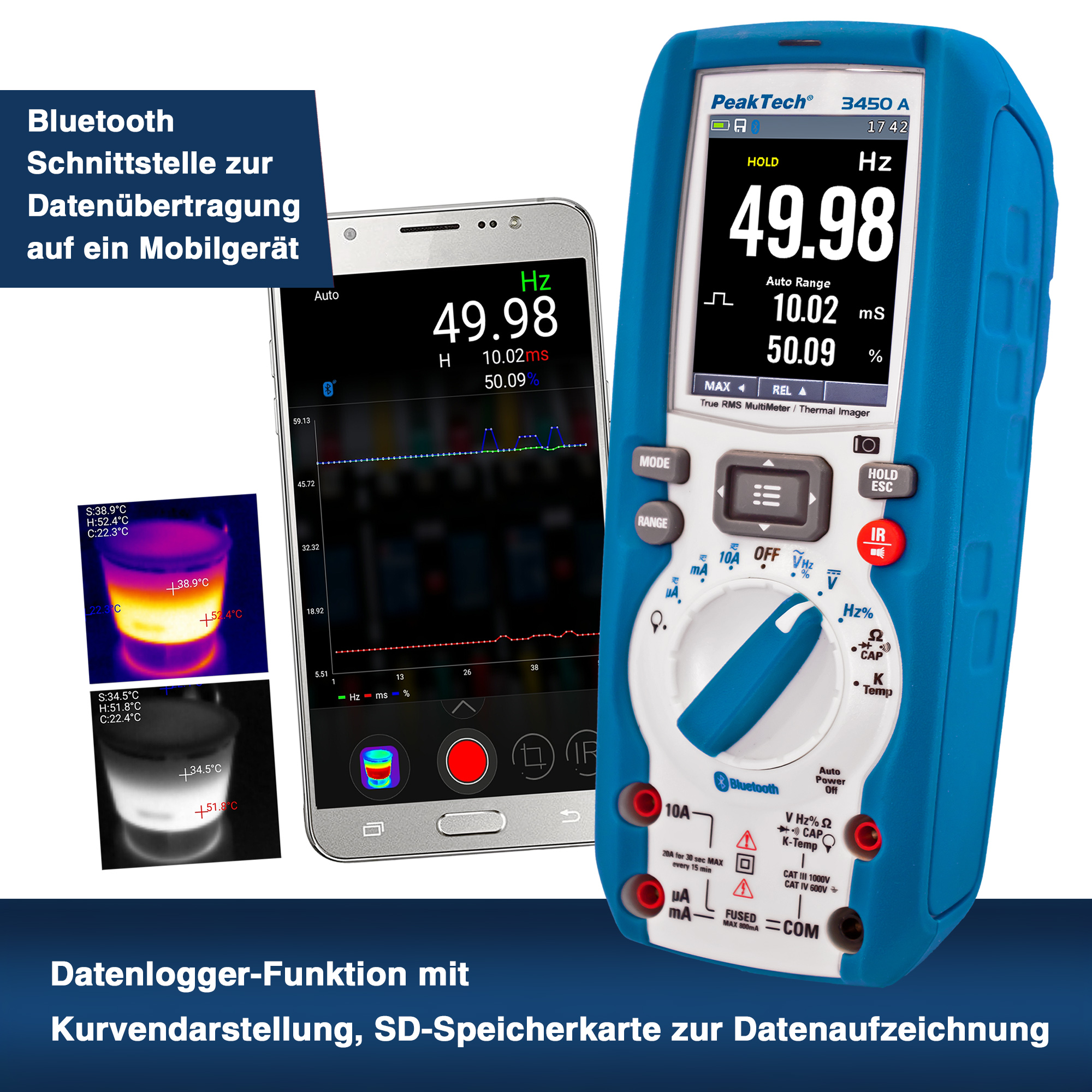 «PeakTech® P 3450 A» True RMS Grafikmultimeter mit Wärmebildkamera