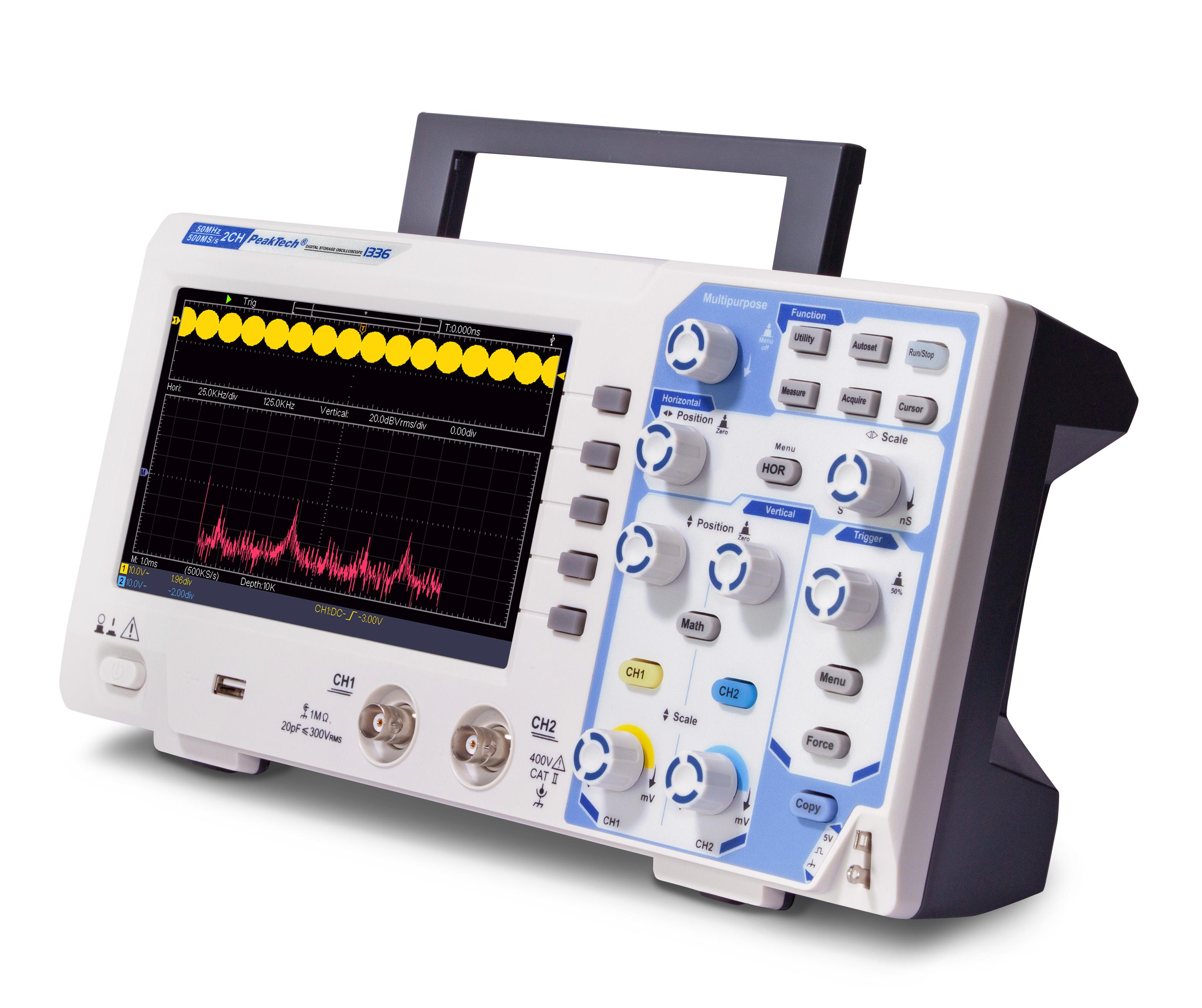 «PeakTech® P 1336» 50 MHz/2 CH, 500 MS/s digital storage oscilloscope