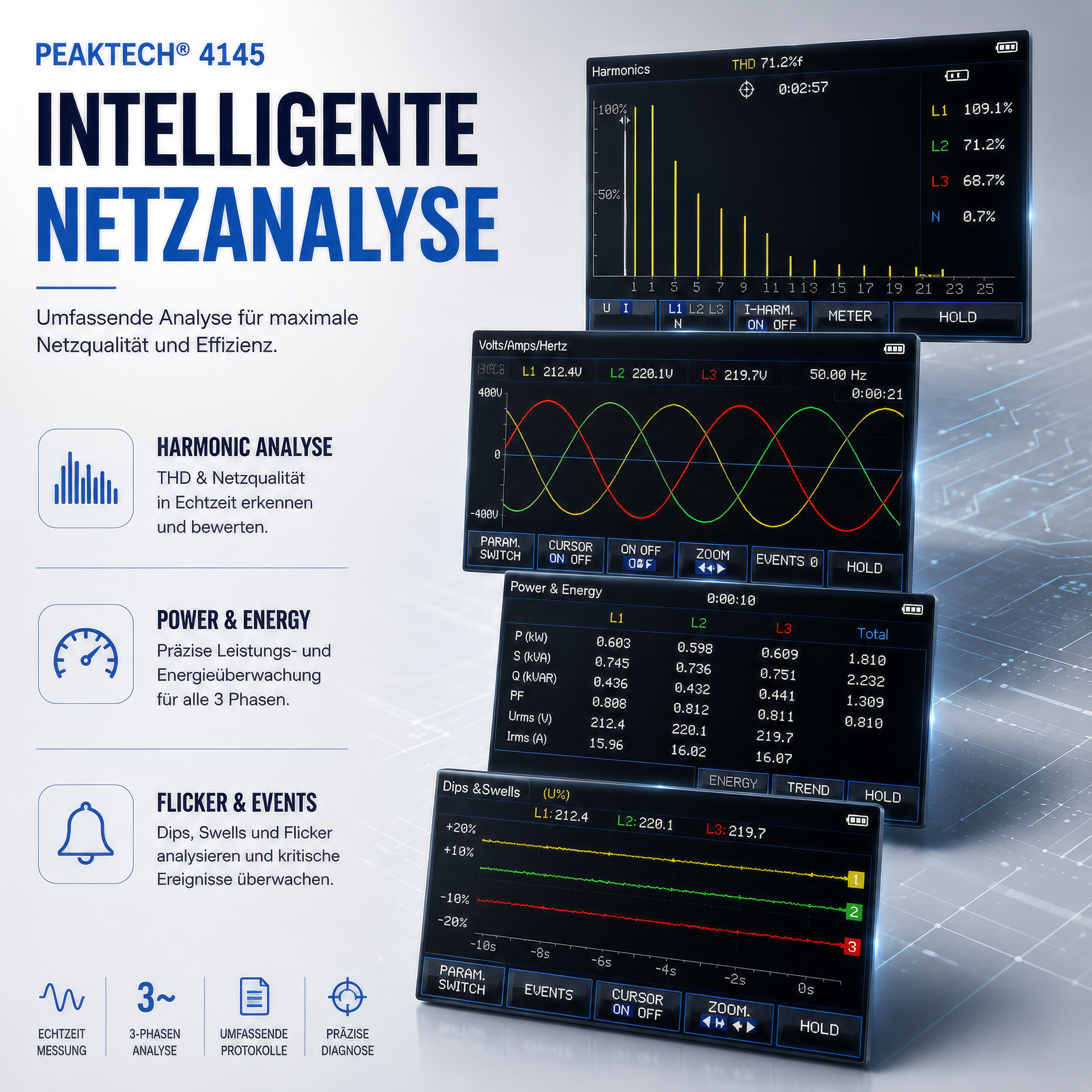 «PeakTech® P 4145» Power analyzer with RS-232 C interface