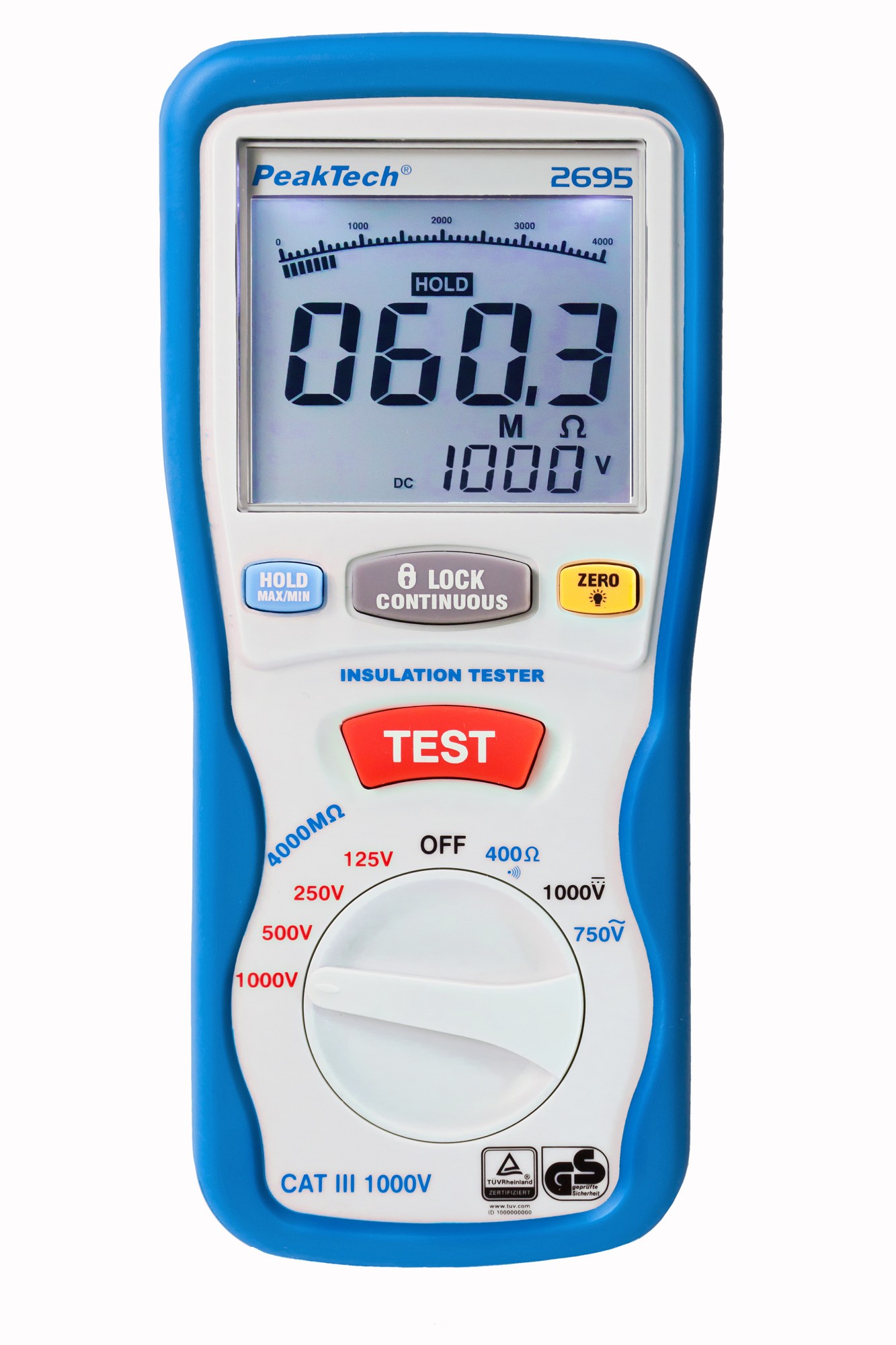 «PeakTech® P 2695» Tester izolacji 125/250/500/1000 V /4000 MΩ