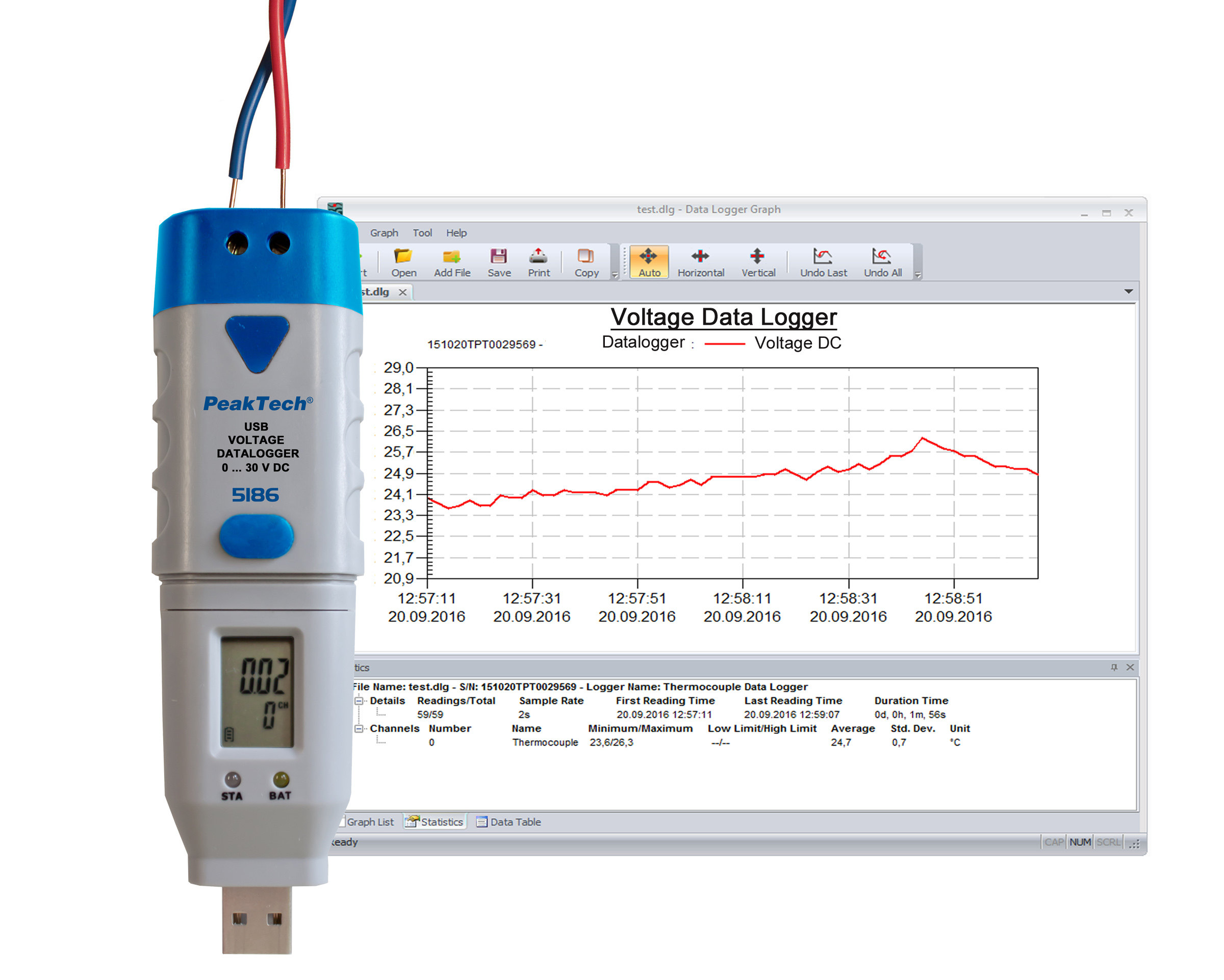 «PeakTech® P 5186» USB-Datalogger Spannung: 0 … 30V DC