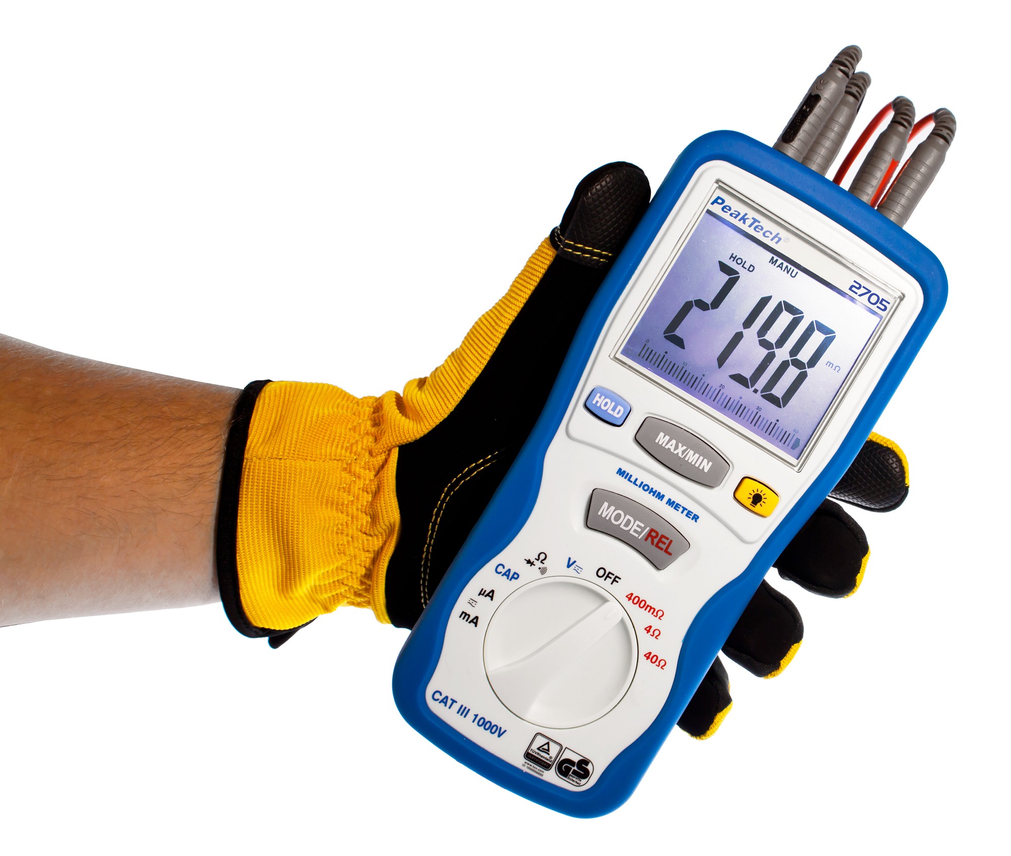 «PeakTech® P 2705» Digital milliohmmeter, 4,000 counts, 400 mΩ/4/40/Ω