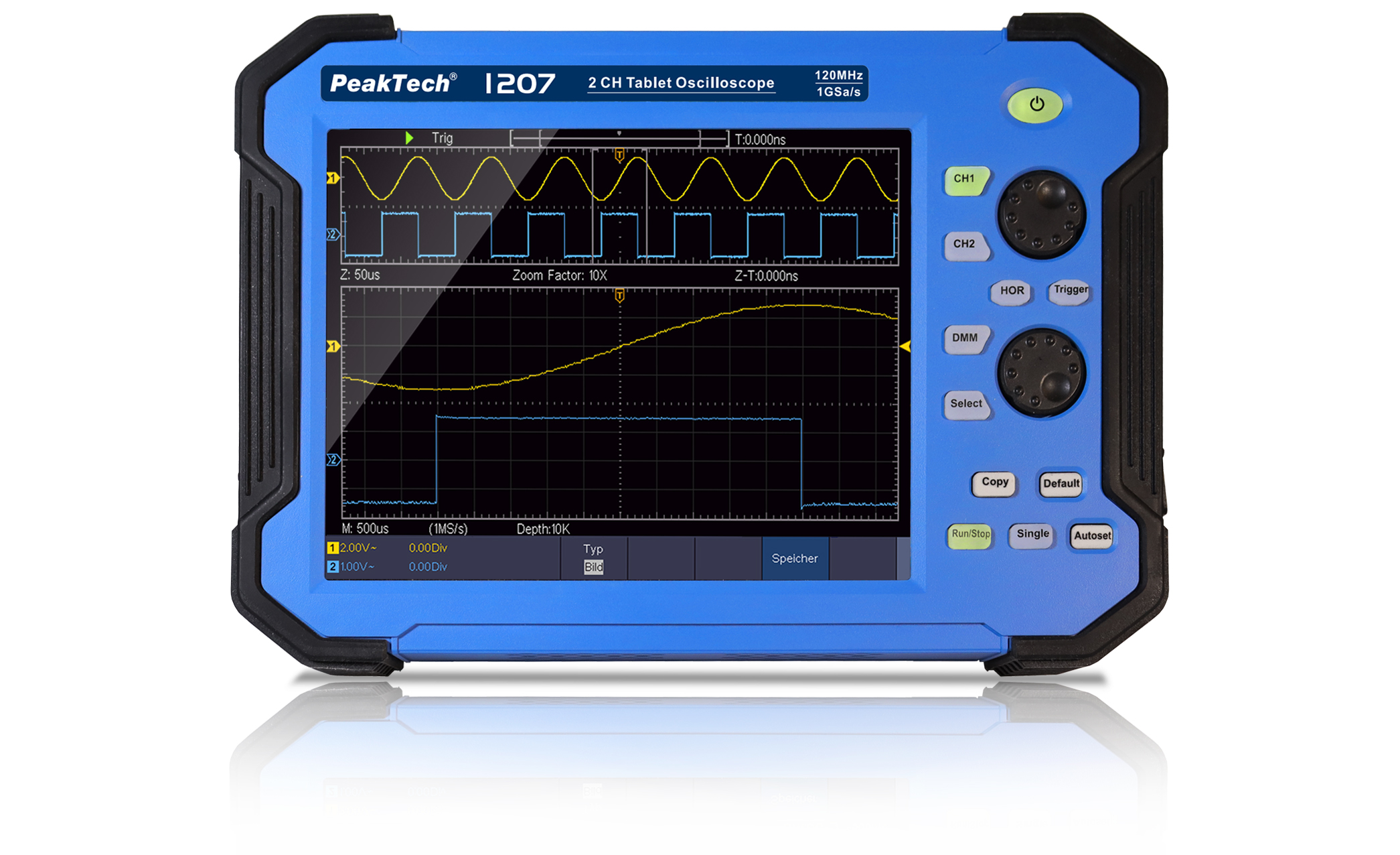 «PeakTech® P 1207» Oscilloscope à tablette 120 MHz / 2 CH, 1 GS/s