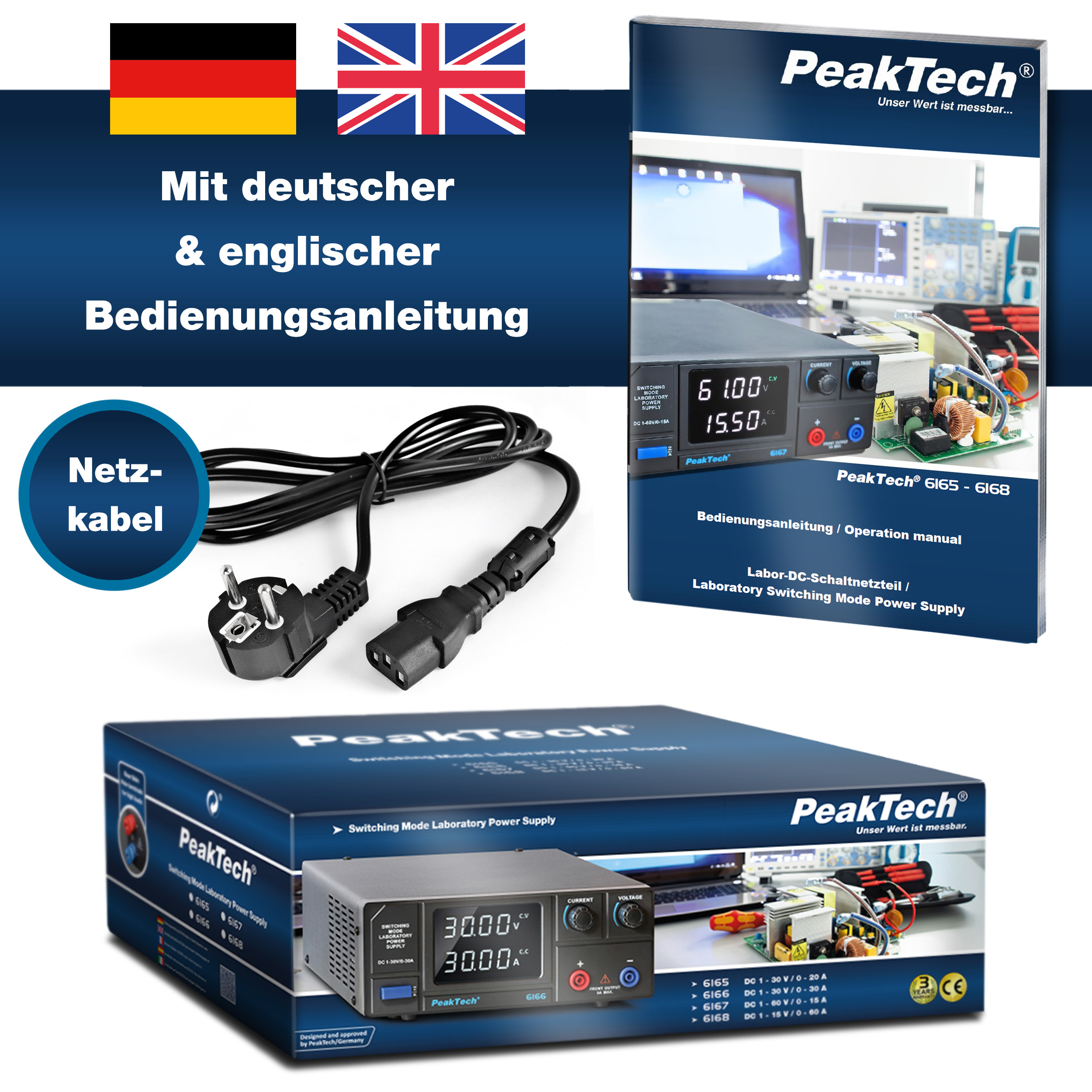 «PeakTech® P 6165» DC Schaltnetzgerät ~ 1 - 30V / 0 - 20A