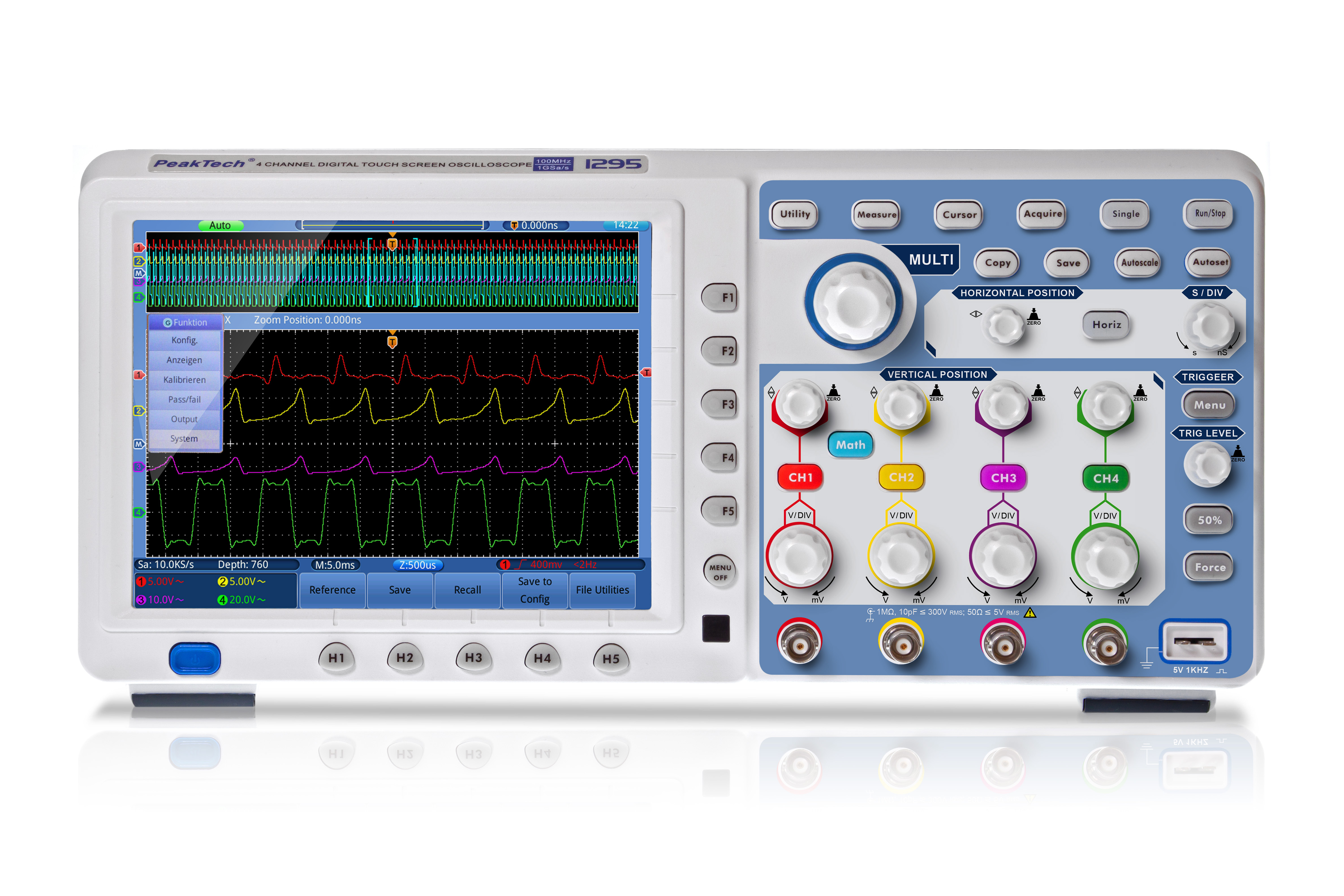 «PeakTech® P 1295» 100 MHz / 4 CH, 1 GS/s touchscreen oscilloscope