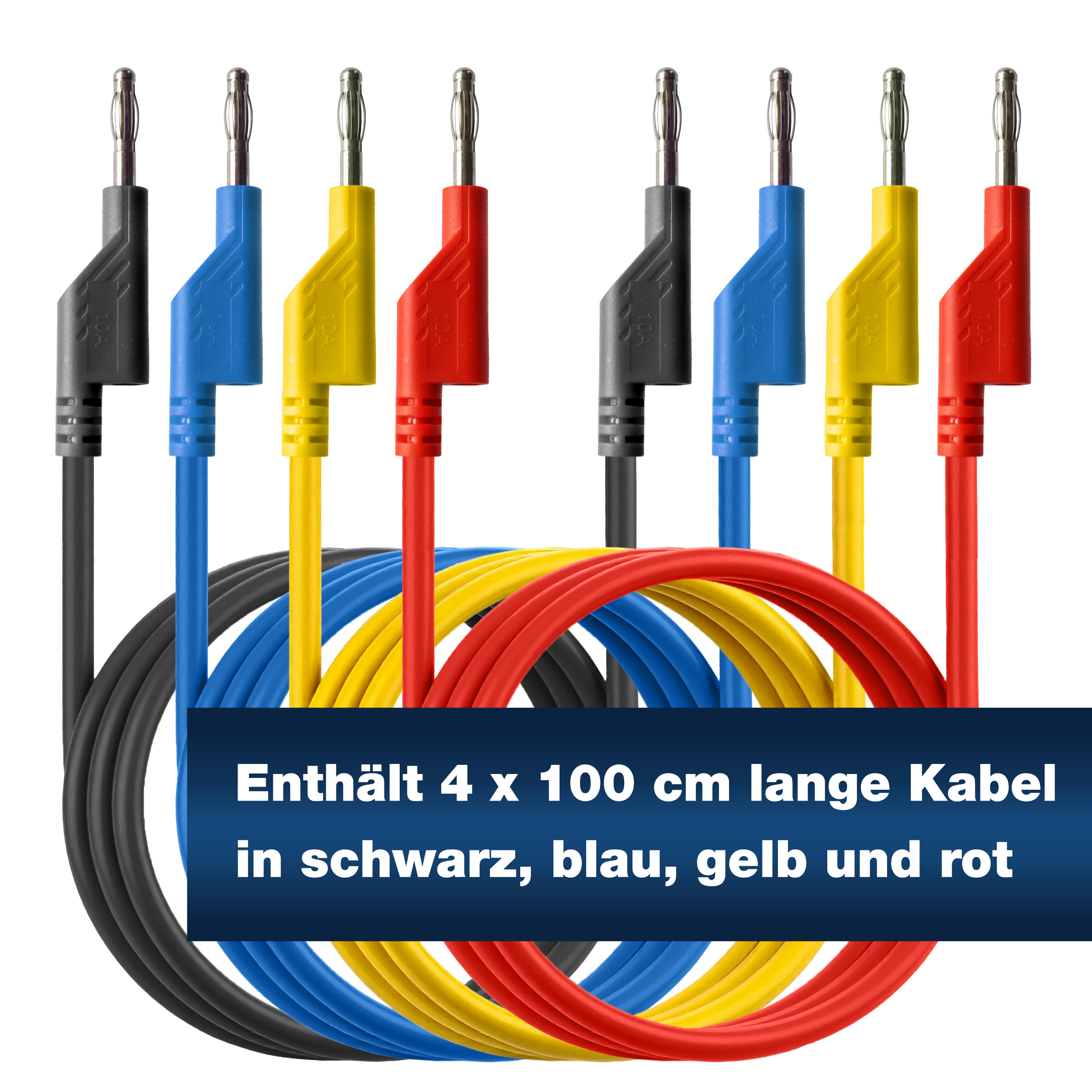 «PeakTech® P 7049» Jeu de 4 cordons de test (100 cm) pour alimentations de laboratoire