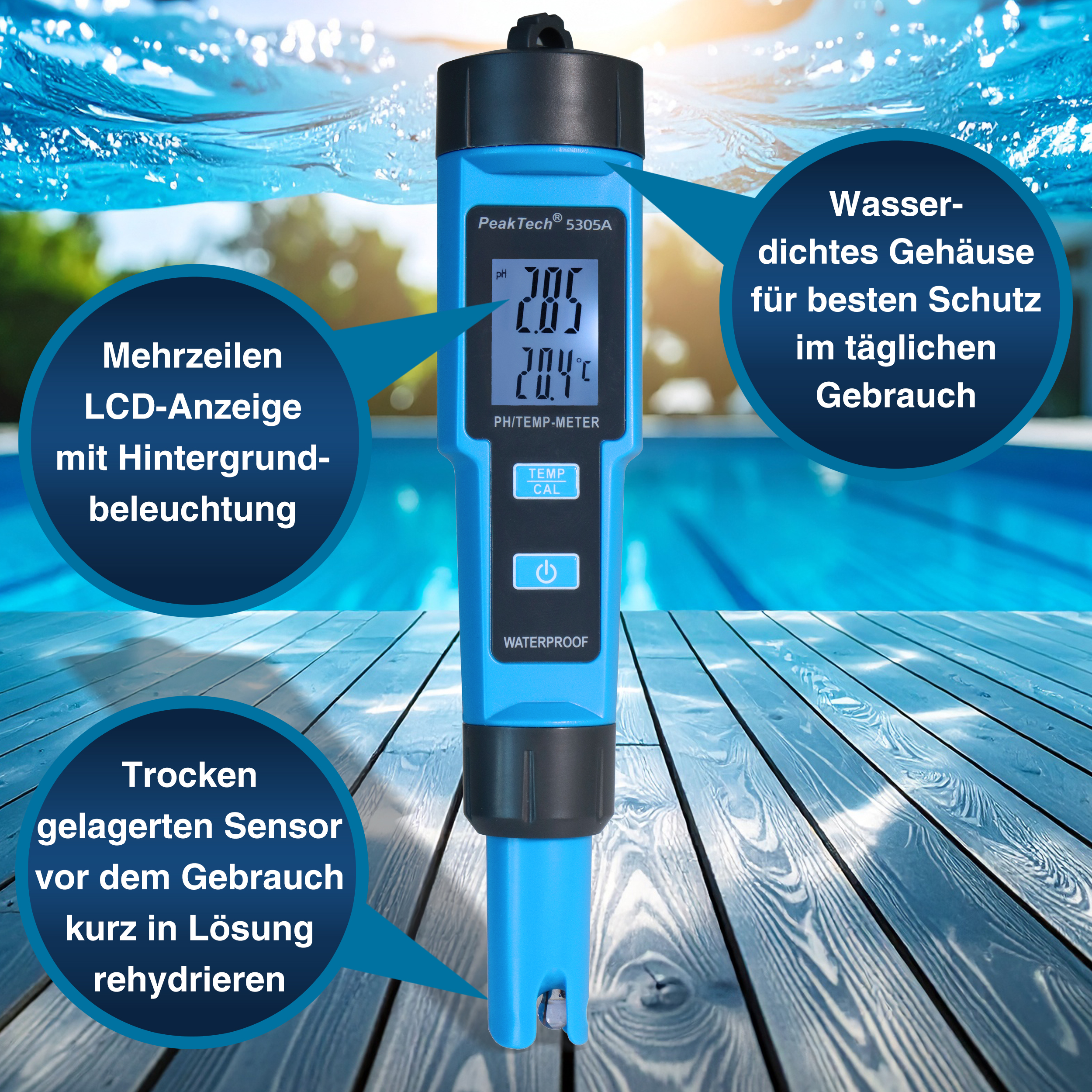 «PeakTech® P 5305 A» 2 in 1 PH-Meter for PH/TEMP