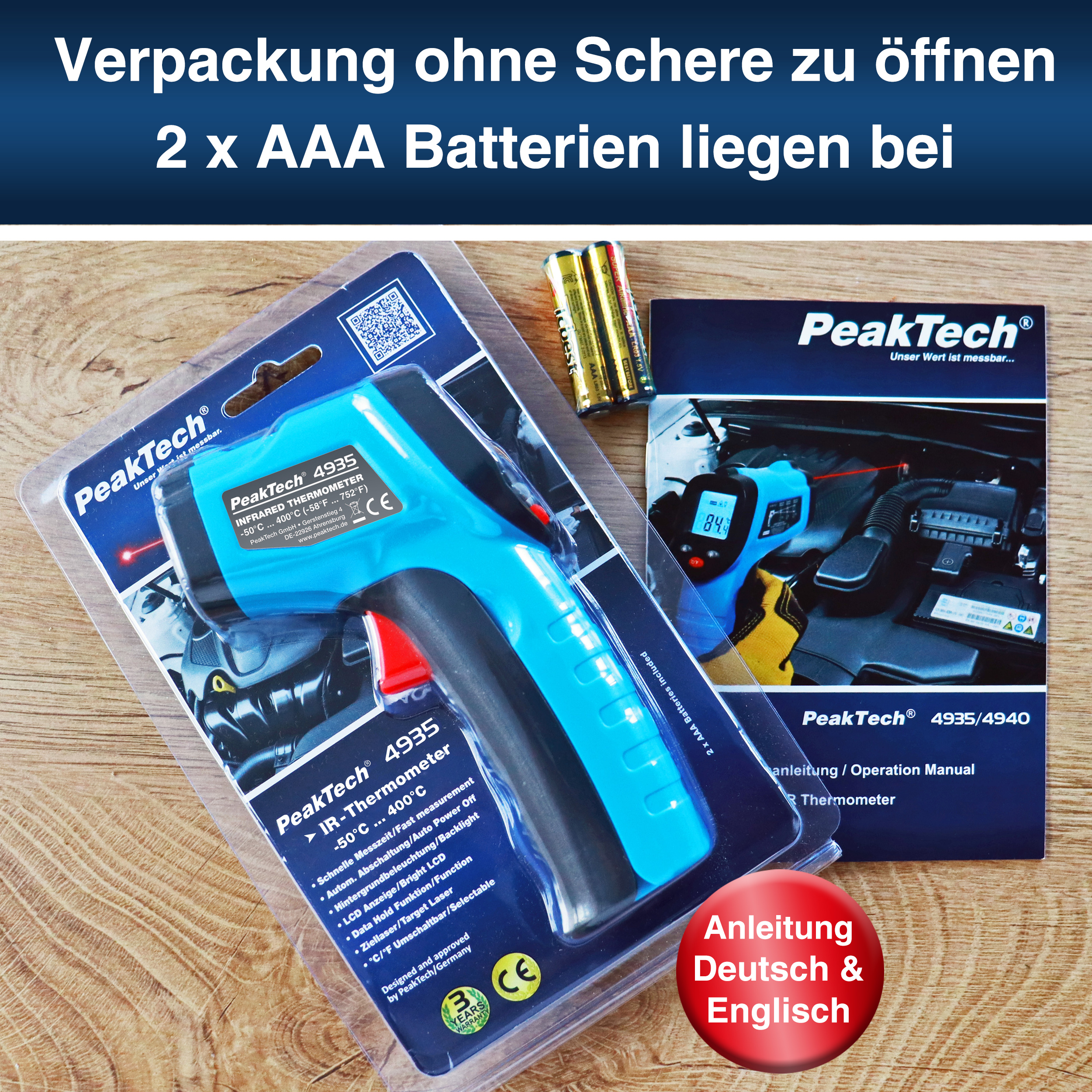 «PeakTech® P 4940» Mini IR-Thermometer -50°C ... +600°C ~ 12:1 «PeakTech® P 4940» Mini IR-Thermometer -50°C ... +600°C ~ 12:1