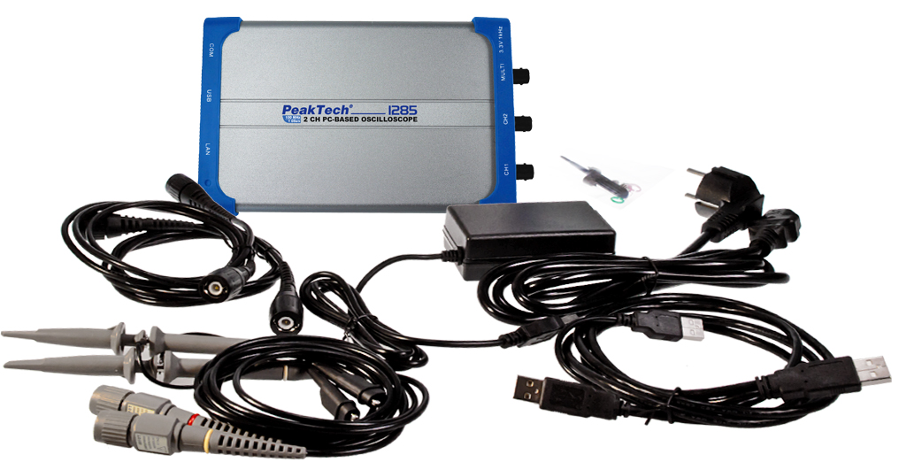 «PeakTech® P 1285» 100 MHz/2 CH, 1 GS/s PC oscilloscope with USB&LAN