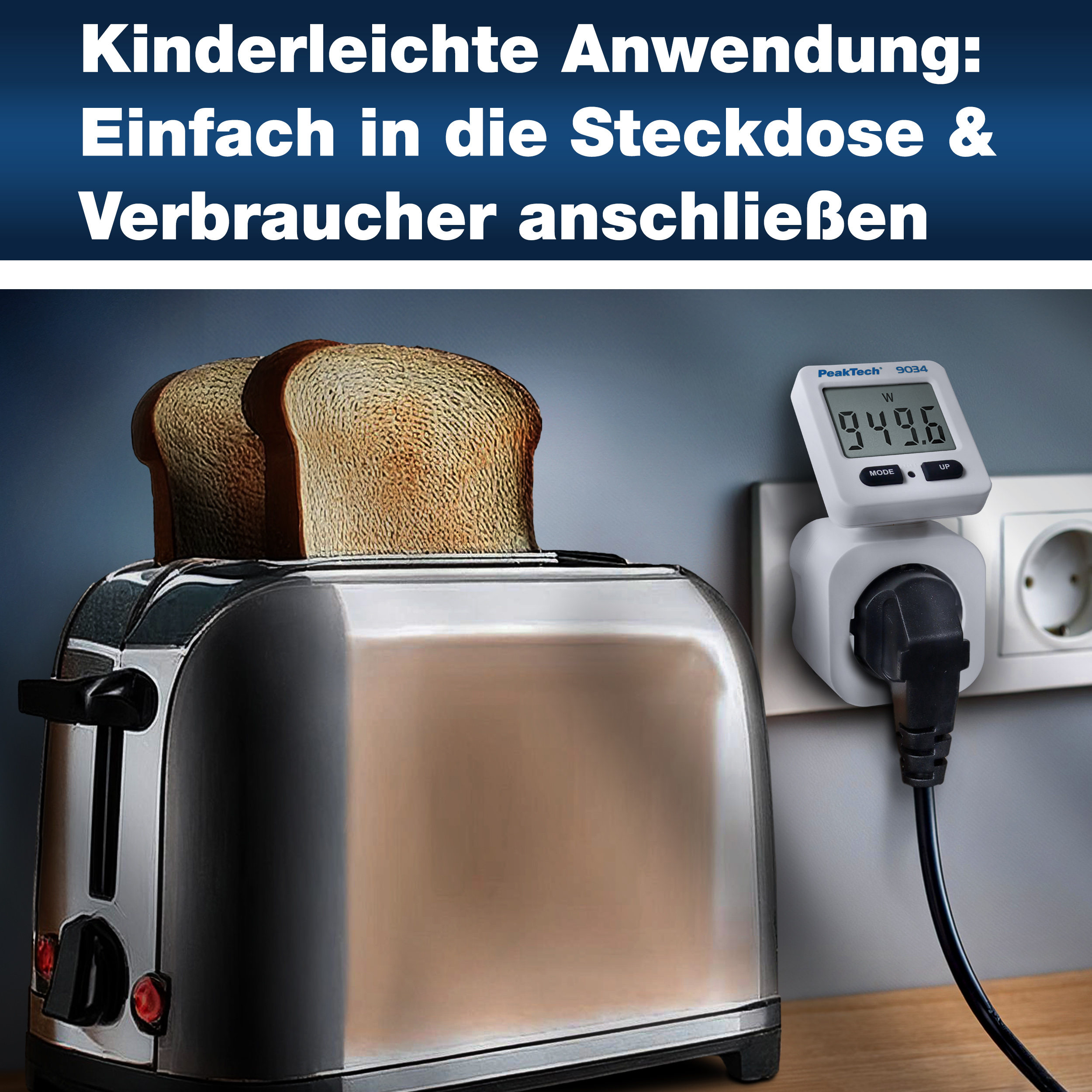 «PeakTech® P 9034» Energiekostenmessgerät 0,1W Auflösung mit drehbarer Anzeige
