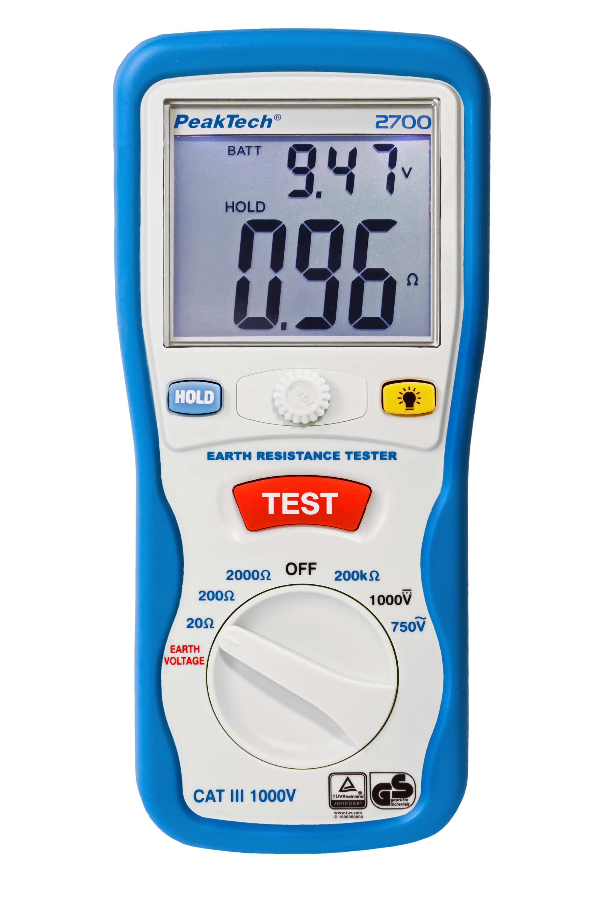 «PeakTech® P 2700» Digital earth tester, 0-2000Ω, CAT III 1000V