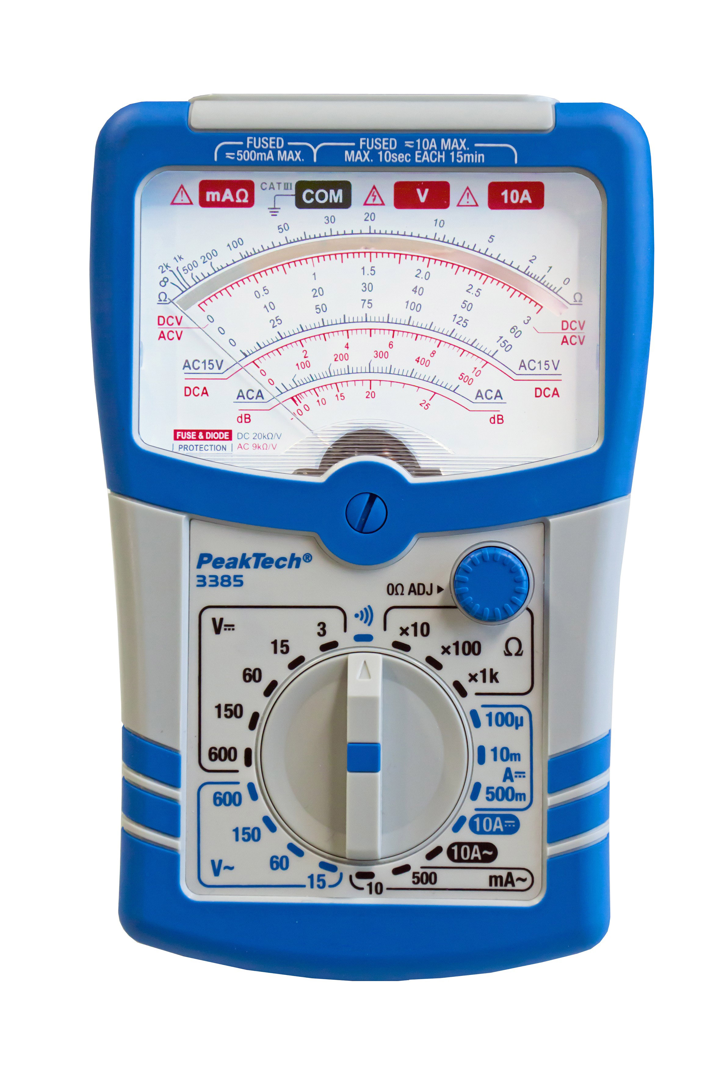 «PeakTech® P 3385» Analog multimeter, 600V AC/DC, 10A AC/DC, CAT III «PeakTech® P 3385» Analog multimeter, 600V AC/DC, 10A AC/DC, CAT III
