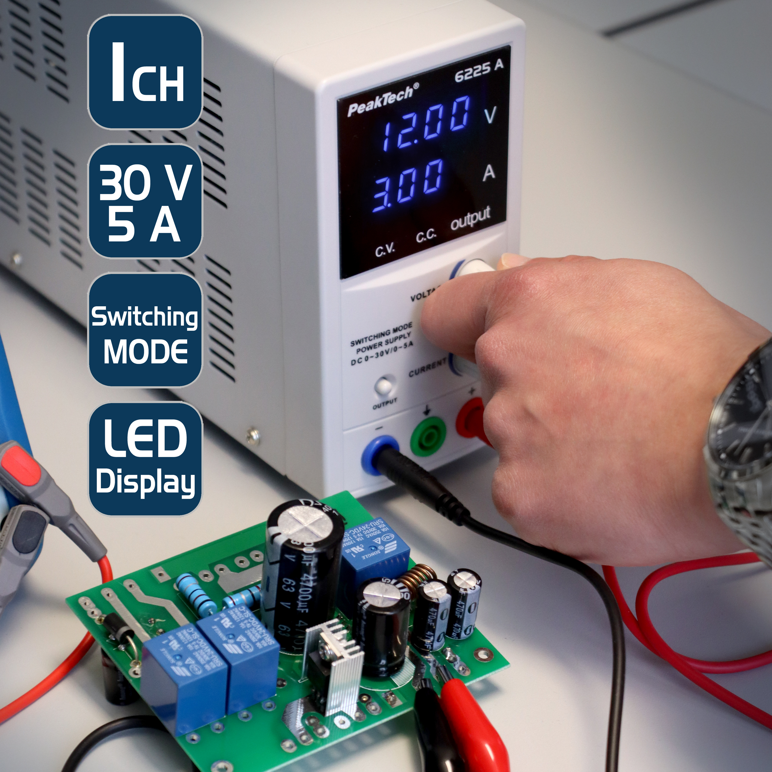 «PeakTech® P 6225 A» Labor-Schaltnetzteil DC 0 - 30 V/0 - 5 A