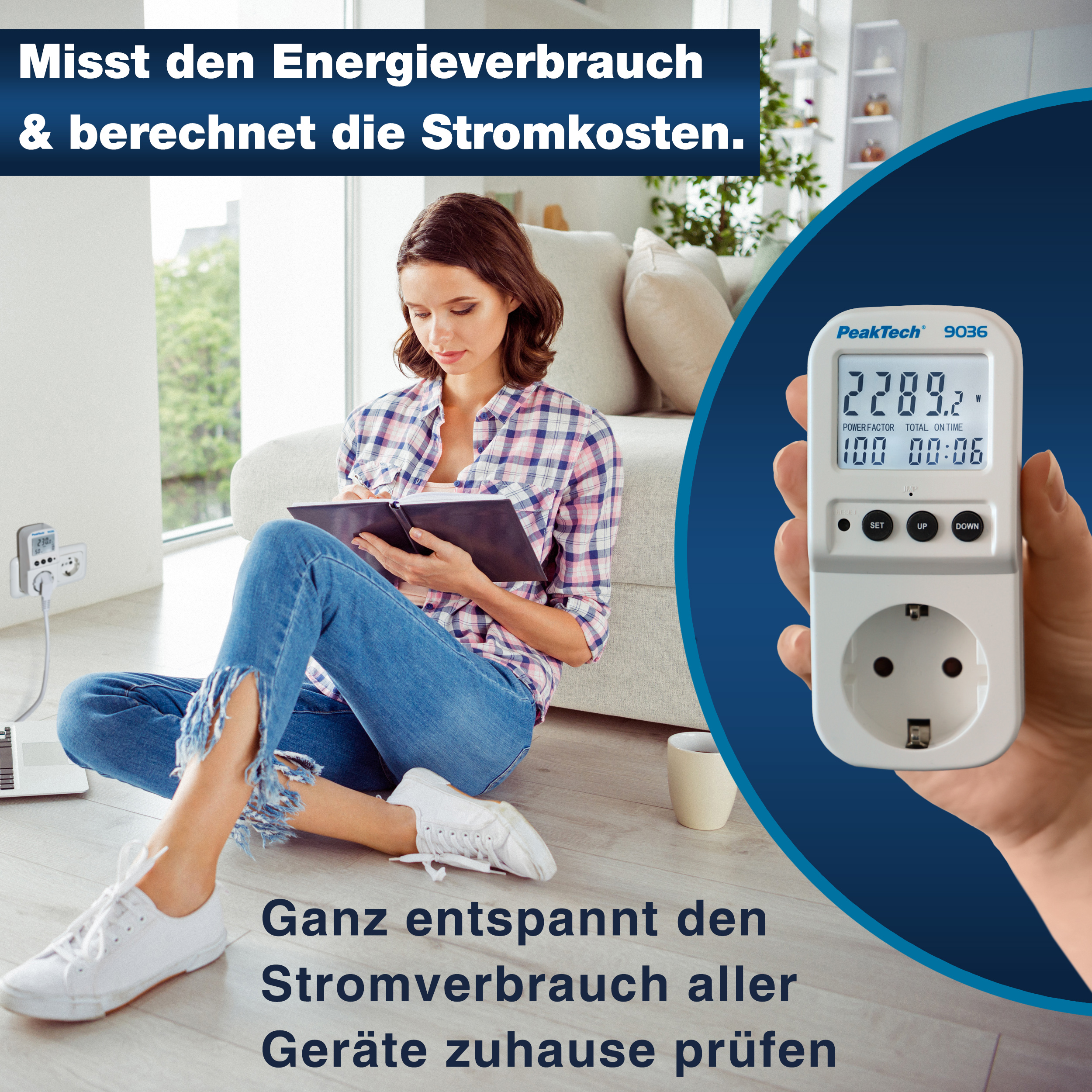 «PeakTech® P 9036» Licznik energii 0,1 W z podświetlanym wyświetlaczem