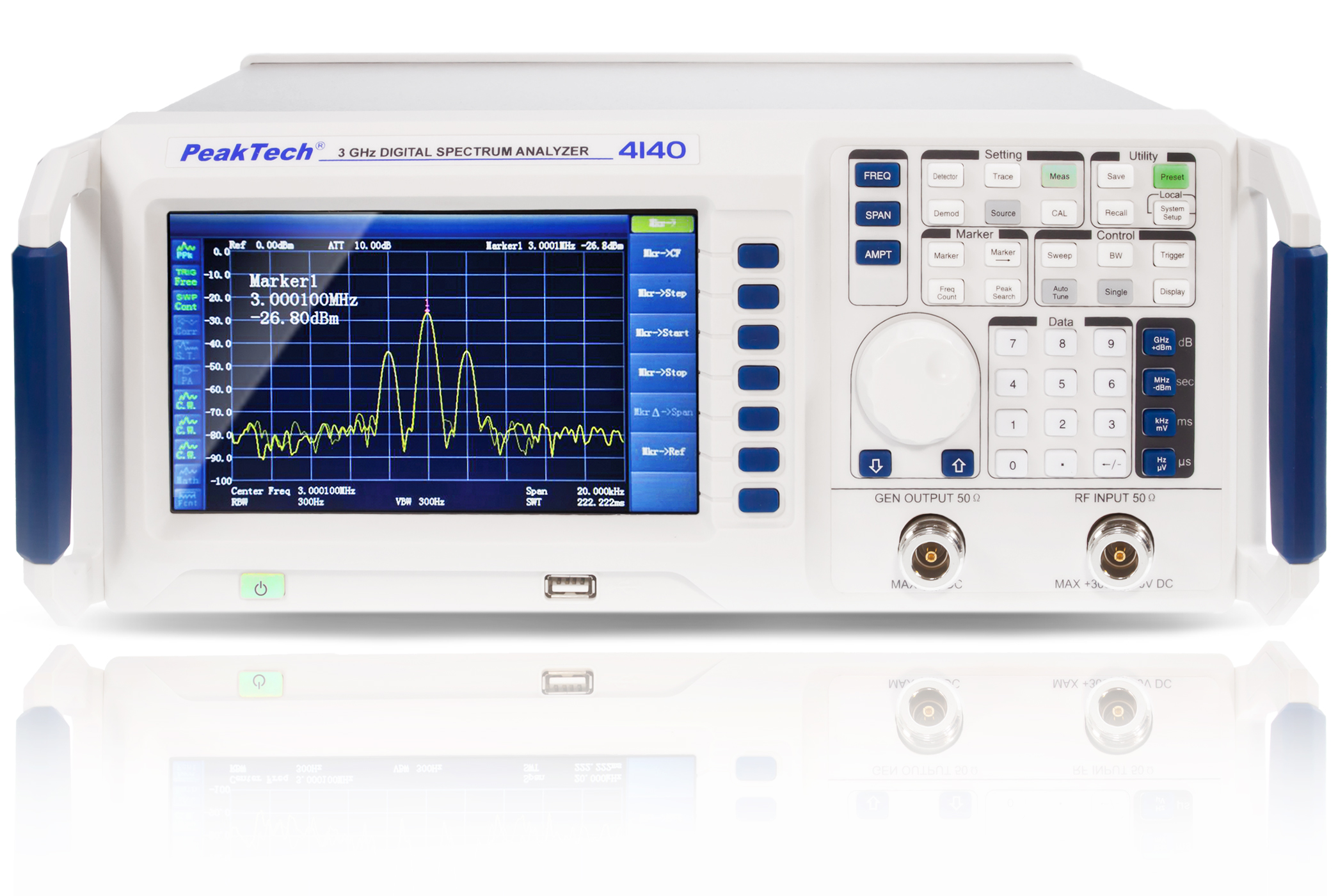 «PeakTech® P 4140» 3 GHz spectrum analyzer ~ with TFT display, tracking generator and LAN / USB