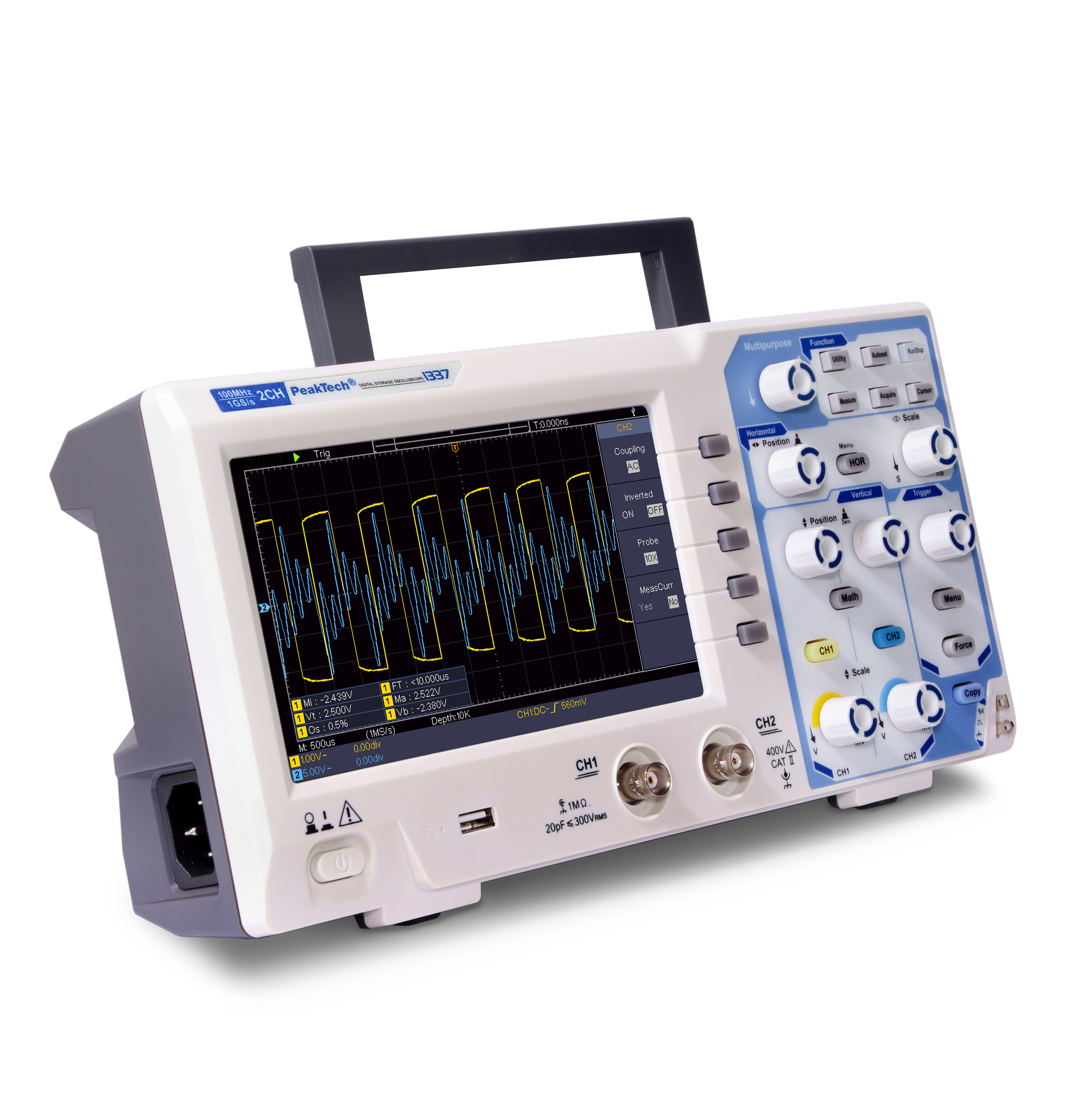 «PeakTech® P 1337» 100 MHz /2 CH, 1 GS/s digital storage oscilloscope