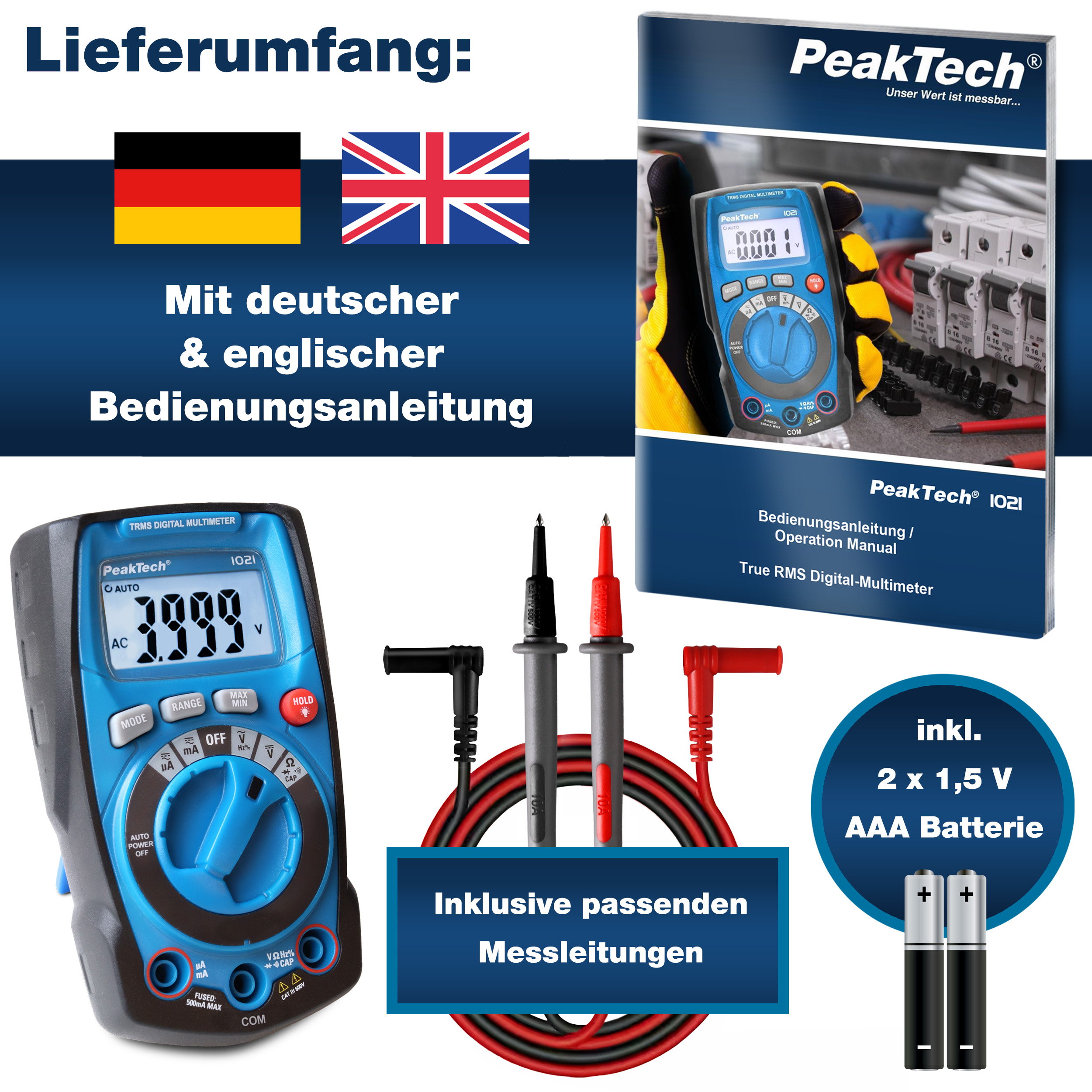 «PeakTech® P 1021» TrueRMS Digital Multimeter 4000 Counts, Auto.Range